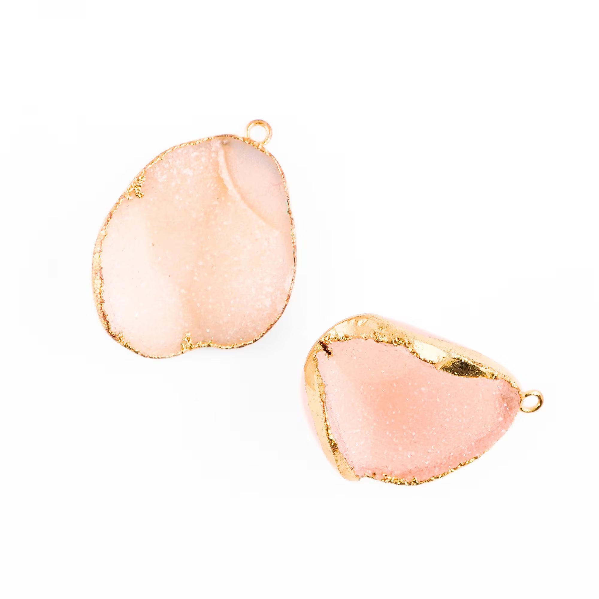 Pink Druzy Mix Shape Gemstone Gold Plated Sterling Silver Bezel Charm Pendant