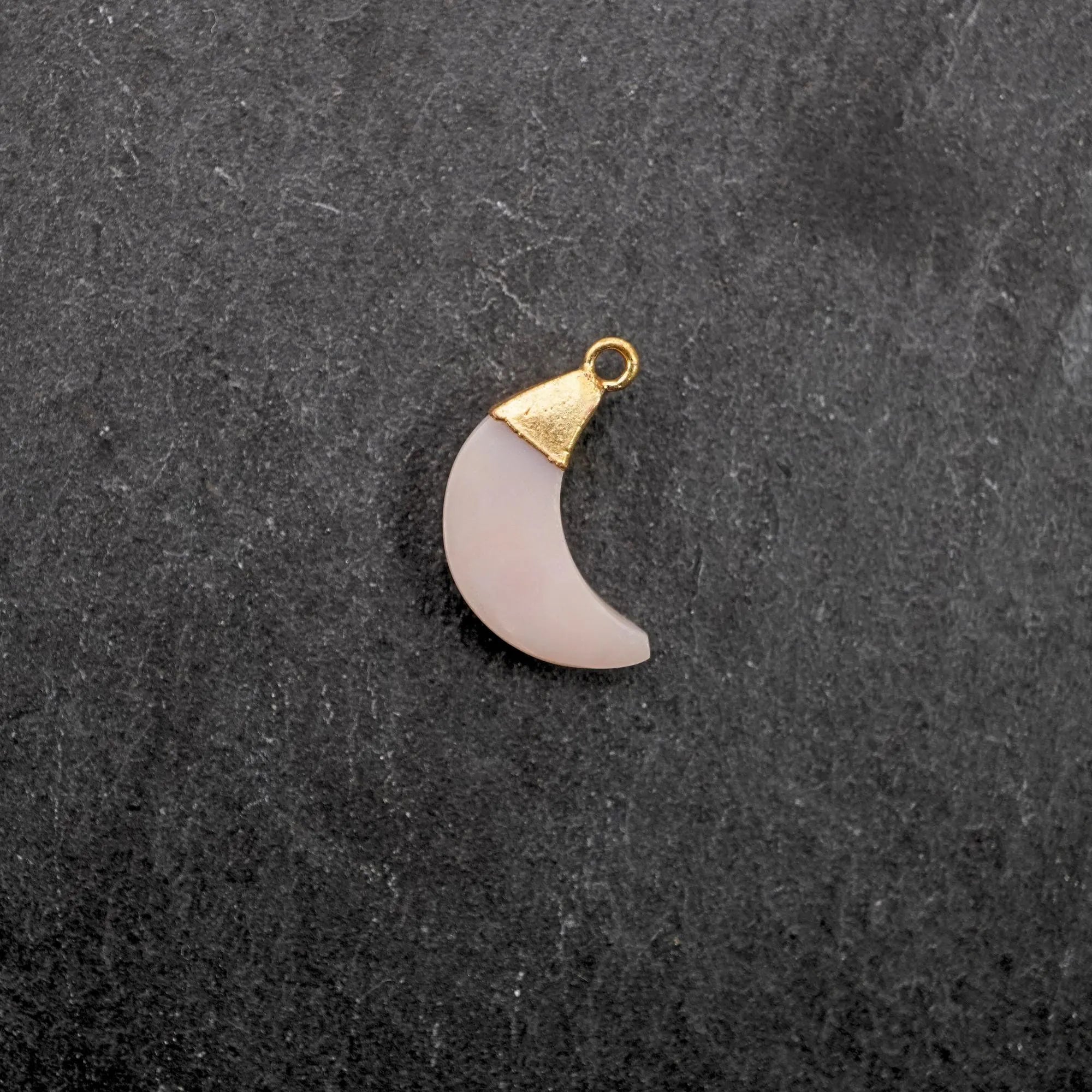 Pink Druzy Moon Shape Gemstone Gold Electroplated Charm Pendant