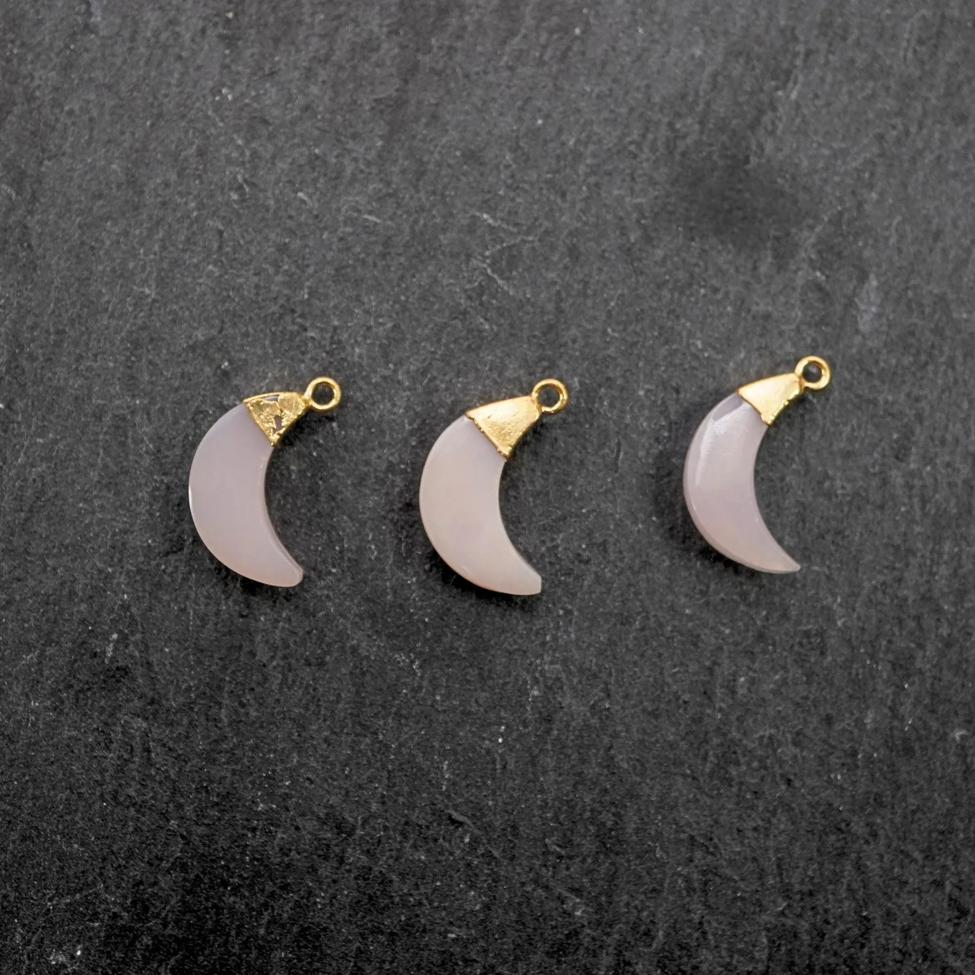 Pink Druzy Moon Shape Gemstone Gold Electroplated Charm Pendant