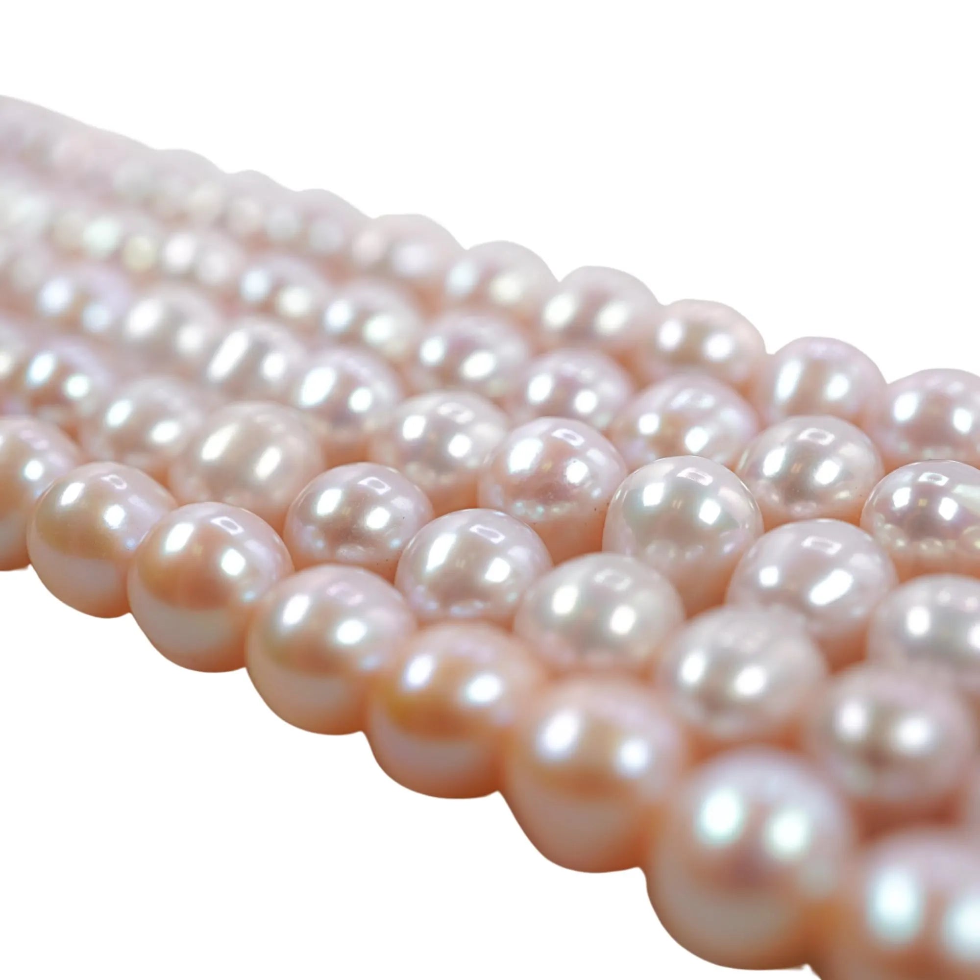 Pink Peach Round Freshwater Pearls Strand Beads