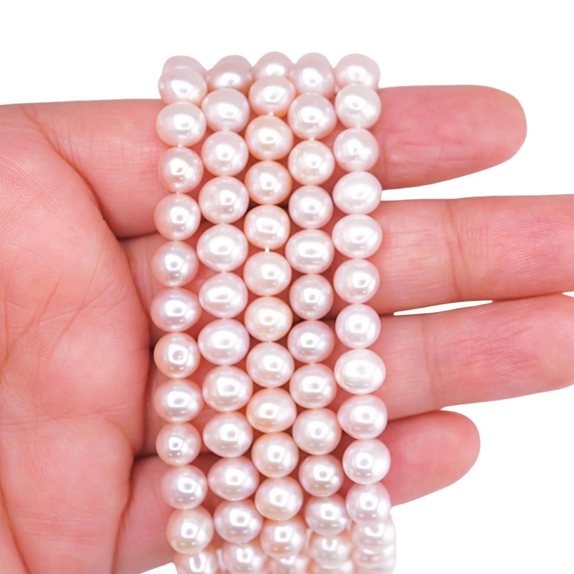 Pink Peach Round Freshwater Pearls Strand Beads