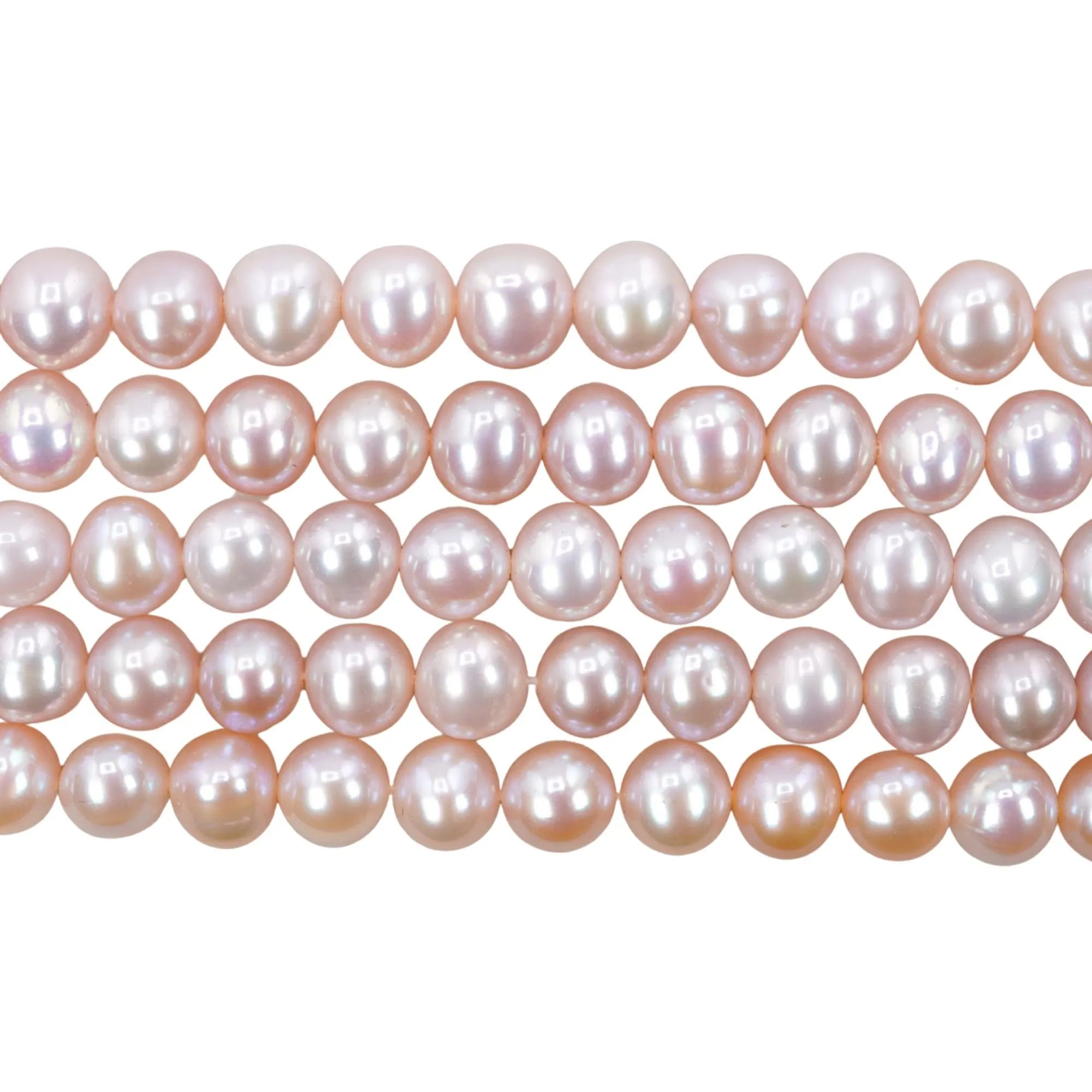 Pink Peach Round Freshwater Pearls Strand Beads