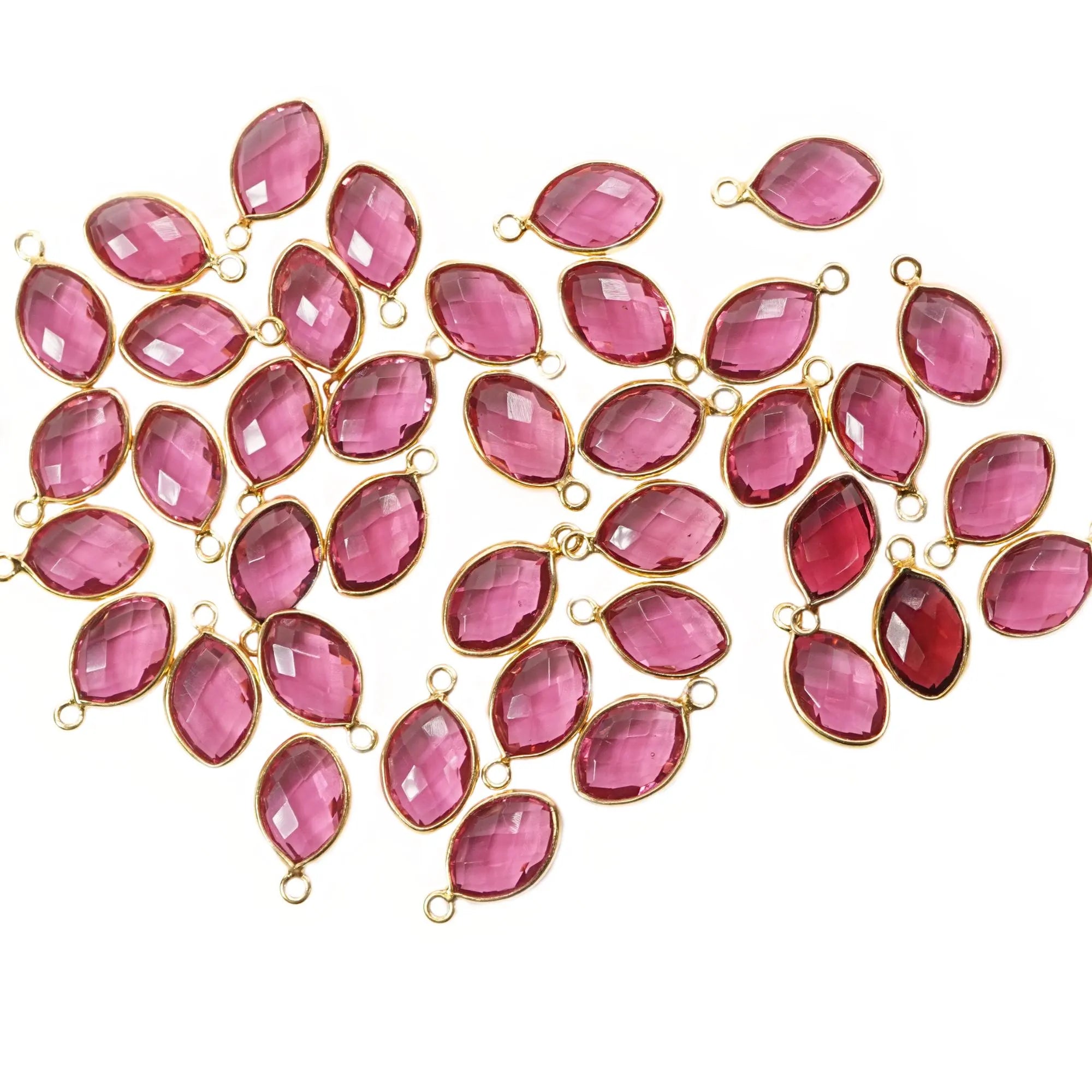 Pink Tourmaline Marquise Shape Gemstone Gold Plated Sterling Silver Bezel Charm Pendant