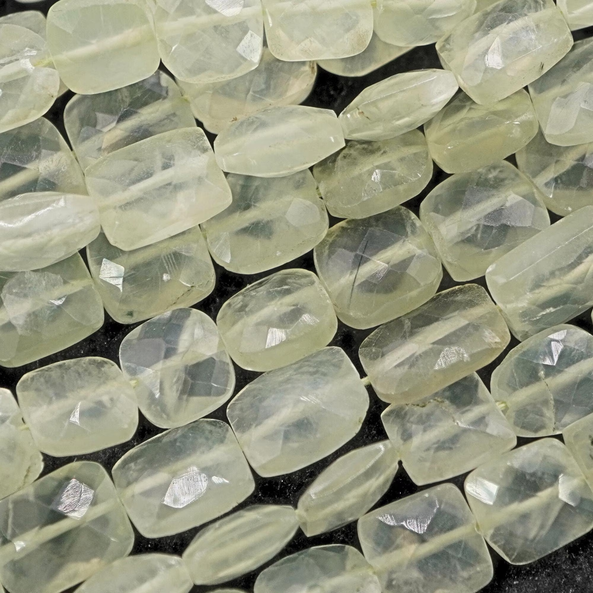 Prehnite Faceted Cut Square Shape Gemstone Strand Beads