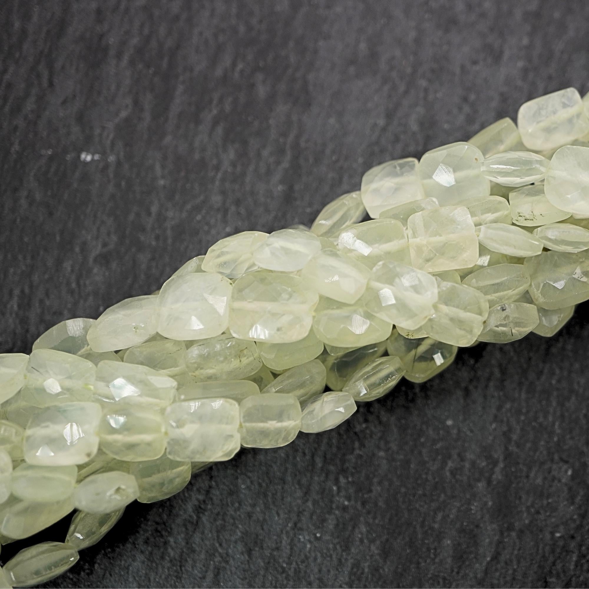 Prehnite Faceted Square Shape Gemstone Strand Beads