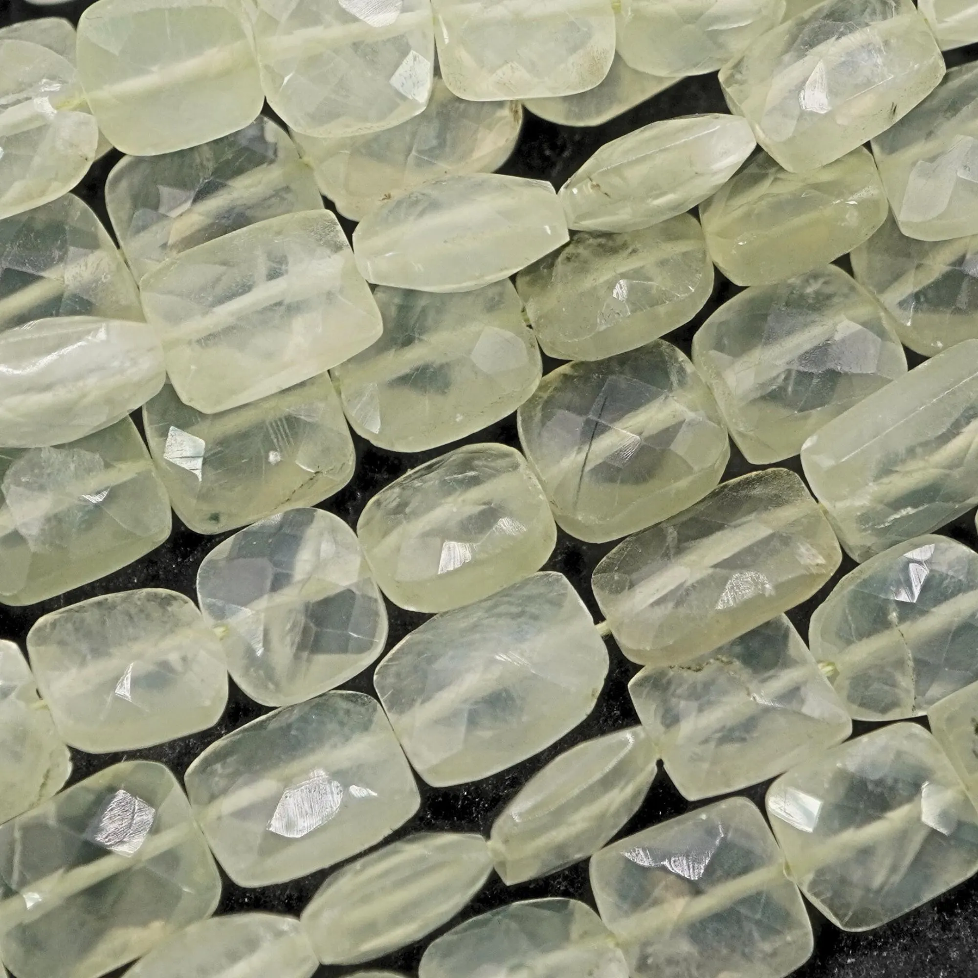Prehnite Faceted Square Shape Gemstone Strand Beads