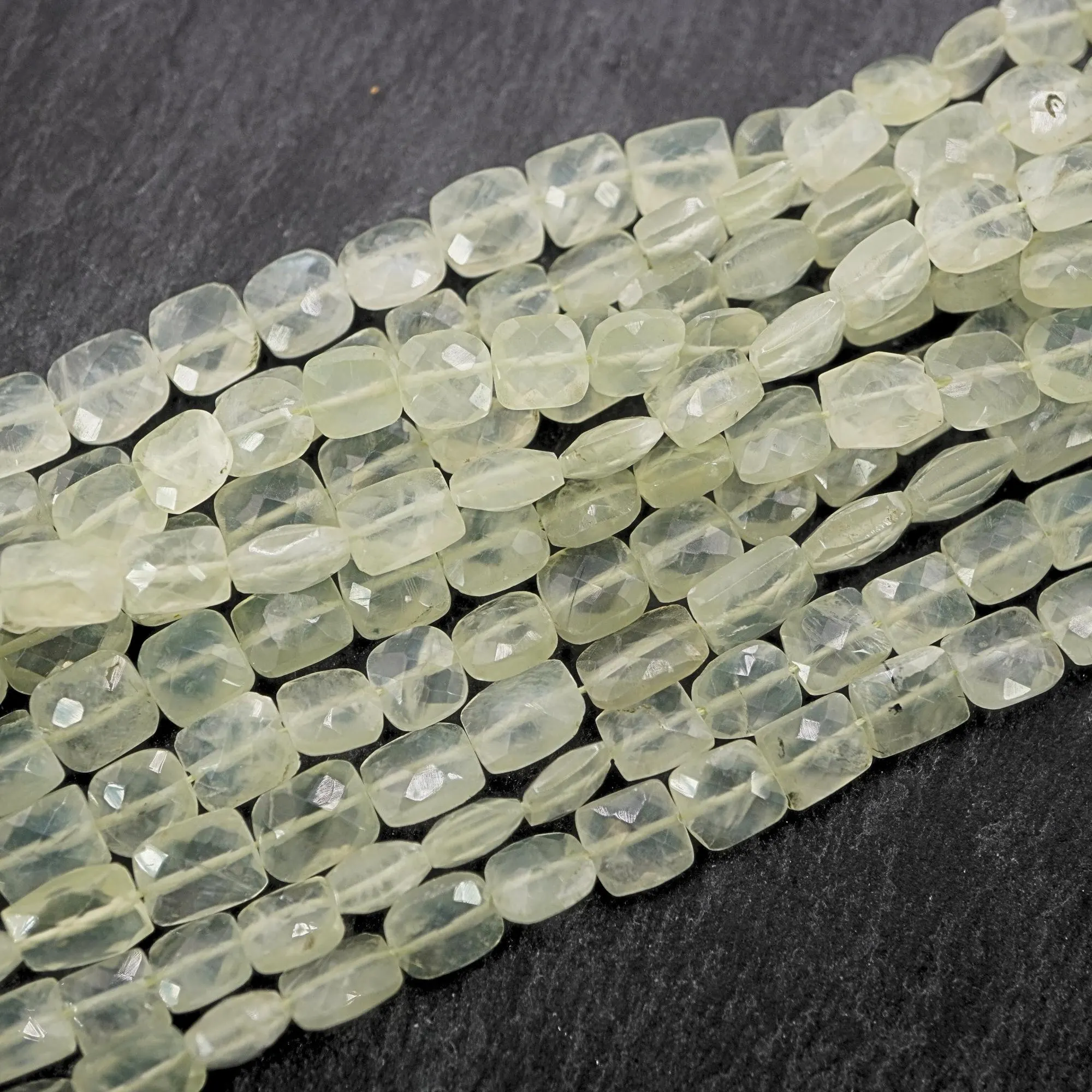 Prehnite Faceted Square Shape Gemstone Strand Beads