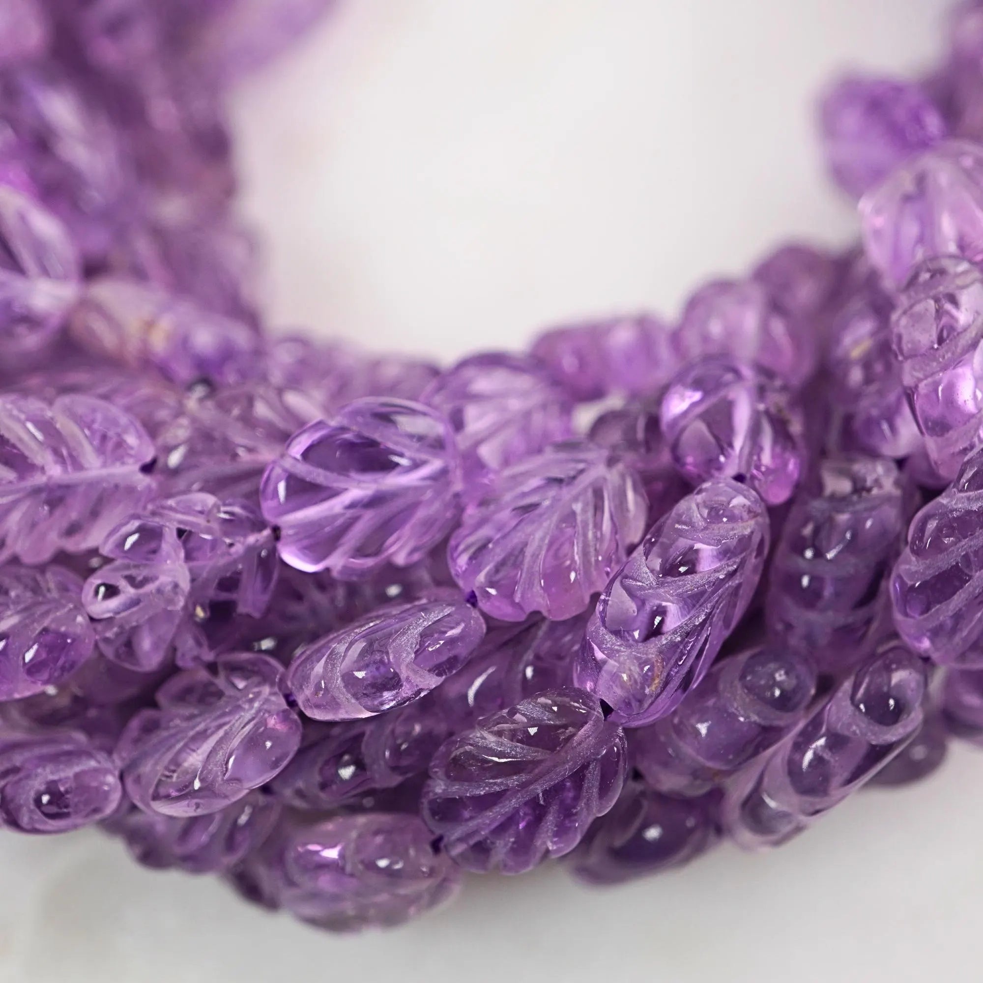 Purple Amethyst Carved Carving Leaf Shape Gemstone Stands Beads
