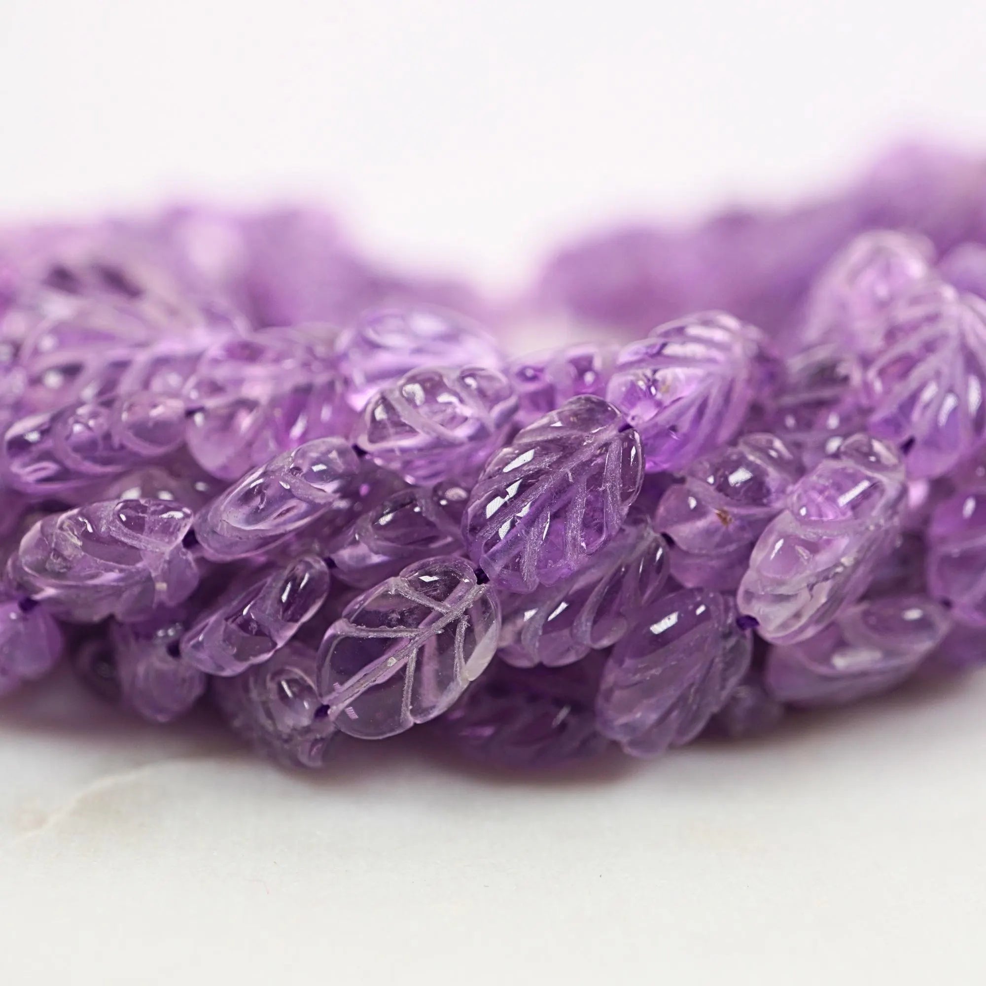 Purple Amethyst Carved Carving Leaf Shape Gemstone Stands Beads
