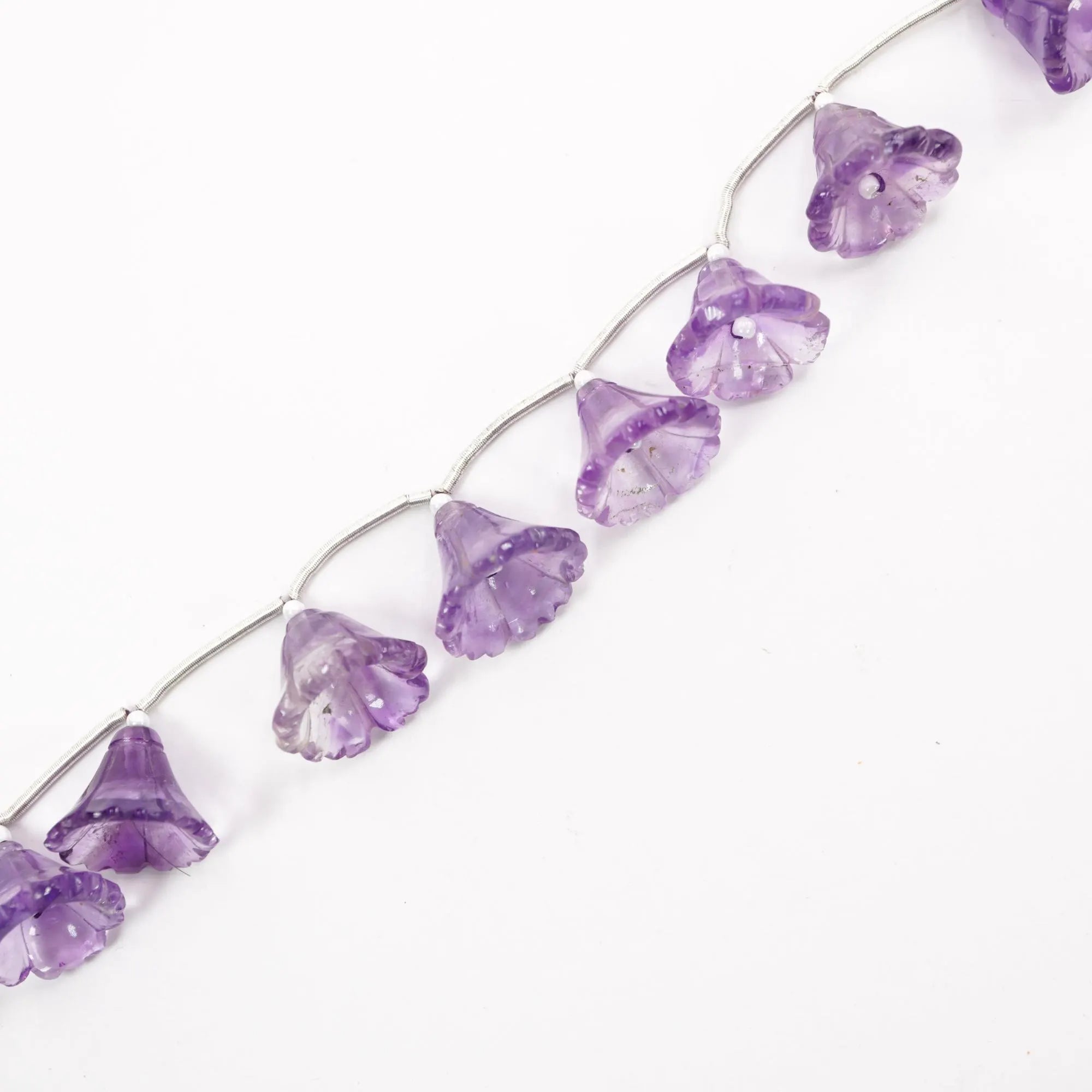 Purple Amethyst Carved Flower Shape Gemstone Strand Beads