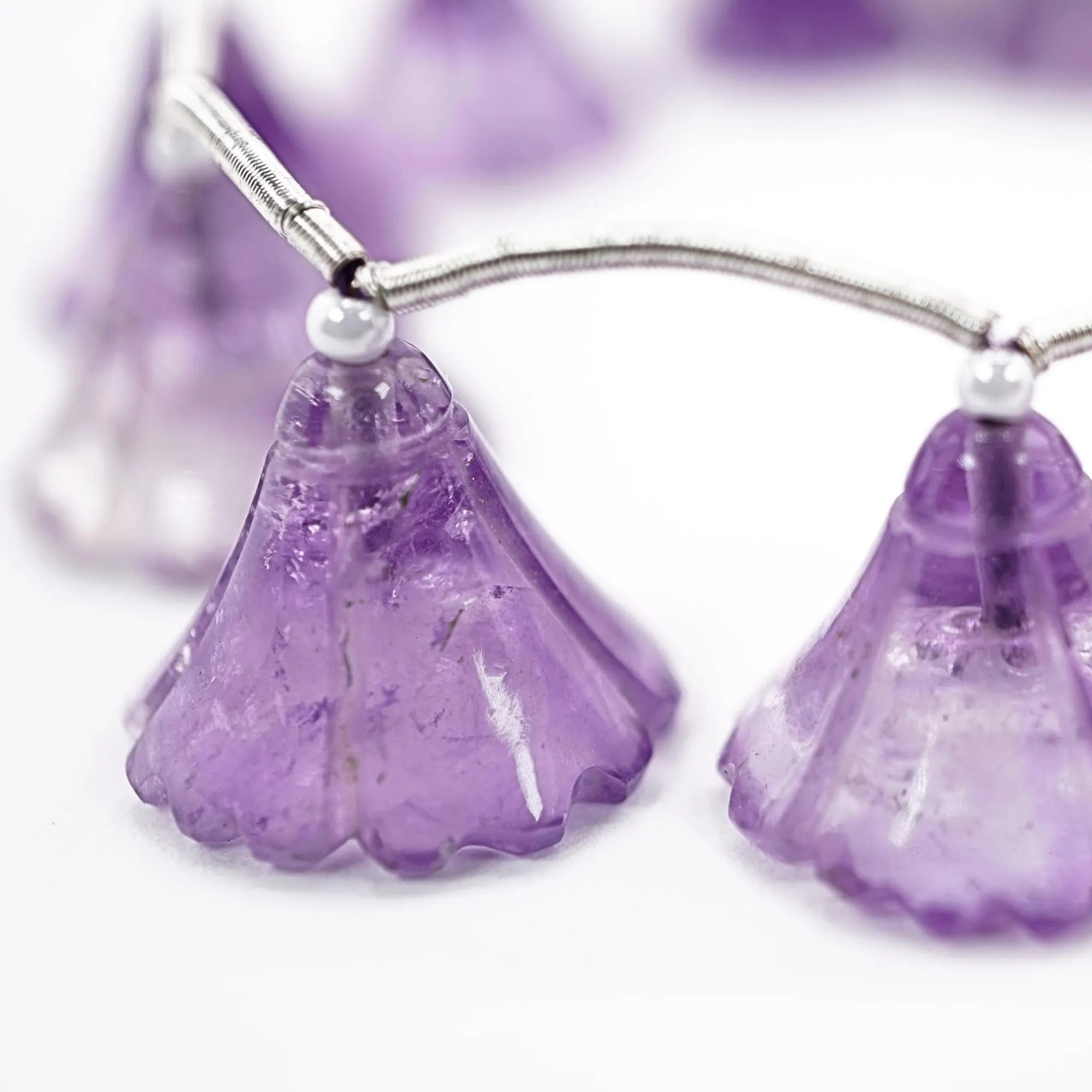 Purple Amethyst Carved Flower Shape Gemstone Strand Beads