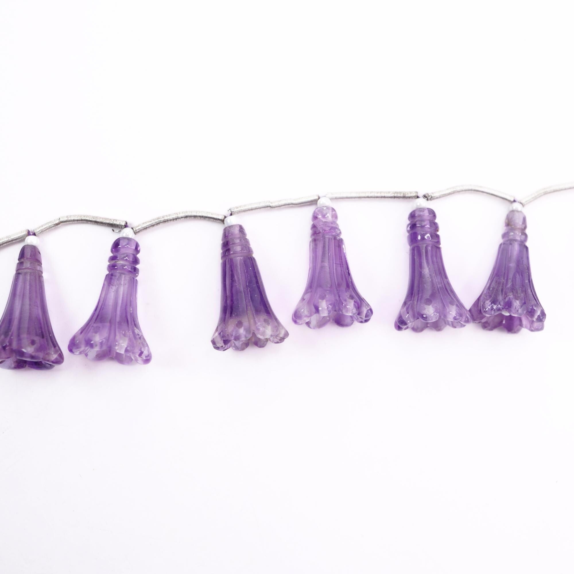 Purple Amethyst Carved Flower Shape Gemstone Strand Beads