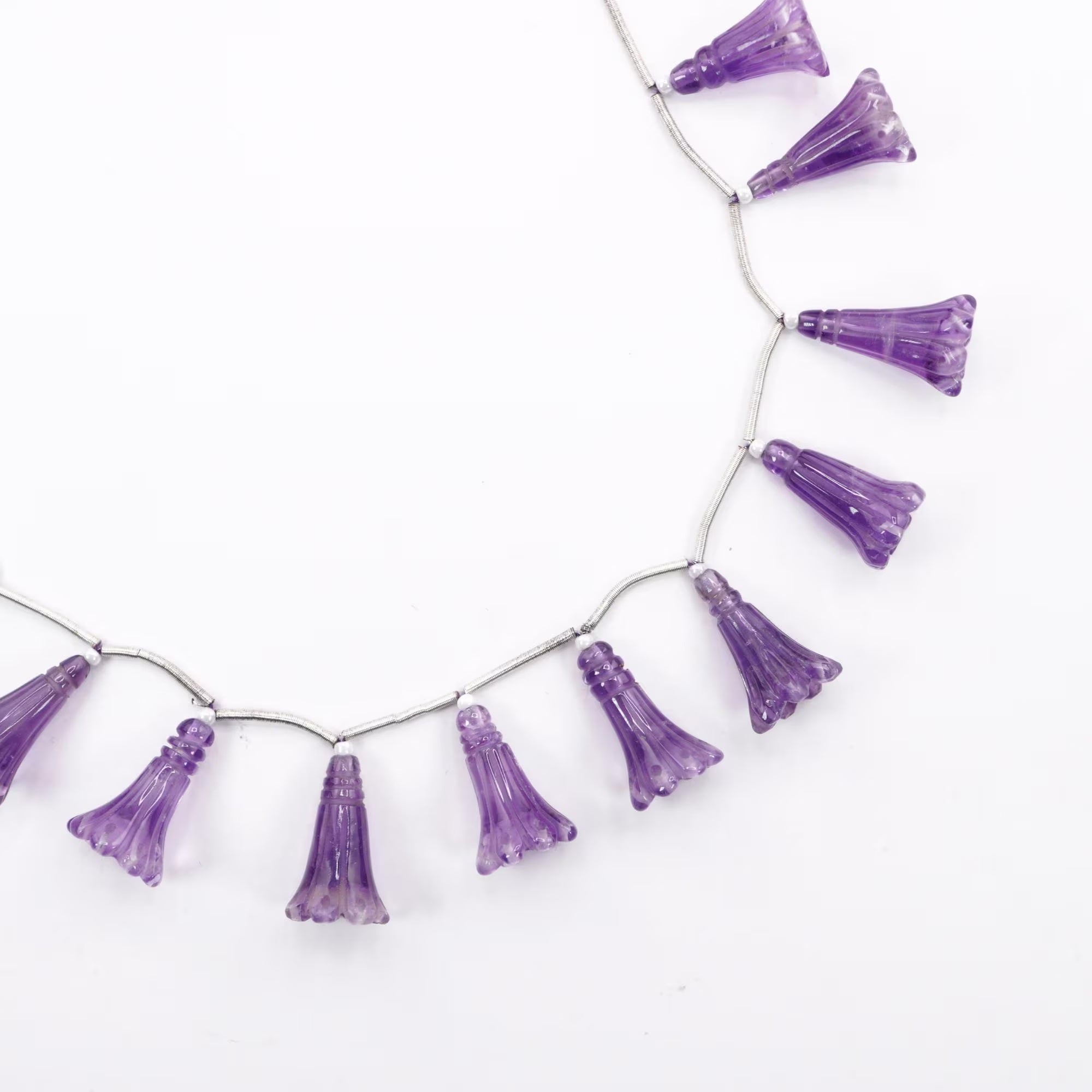 Purple Amethyst Carved Flower Shape Gemstone Strand Beads