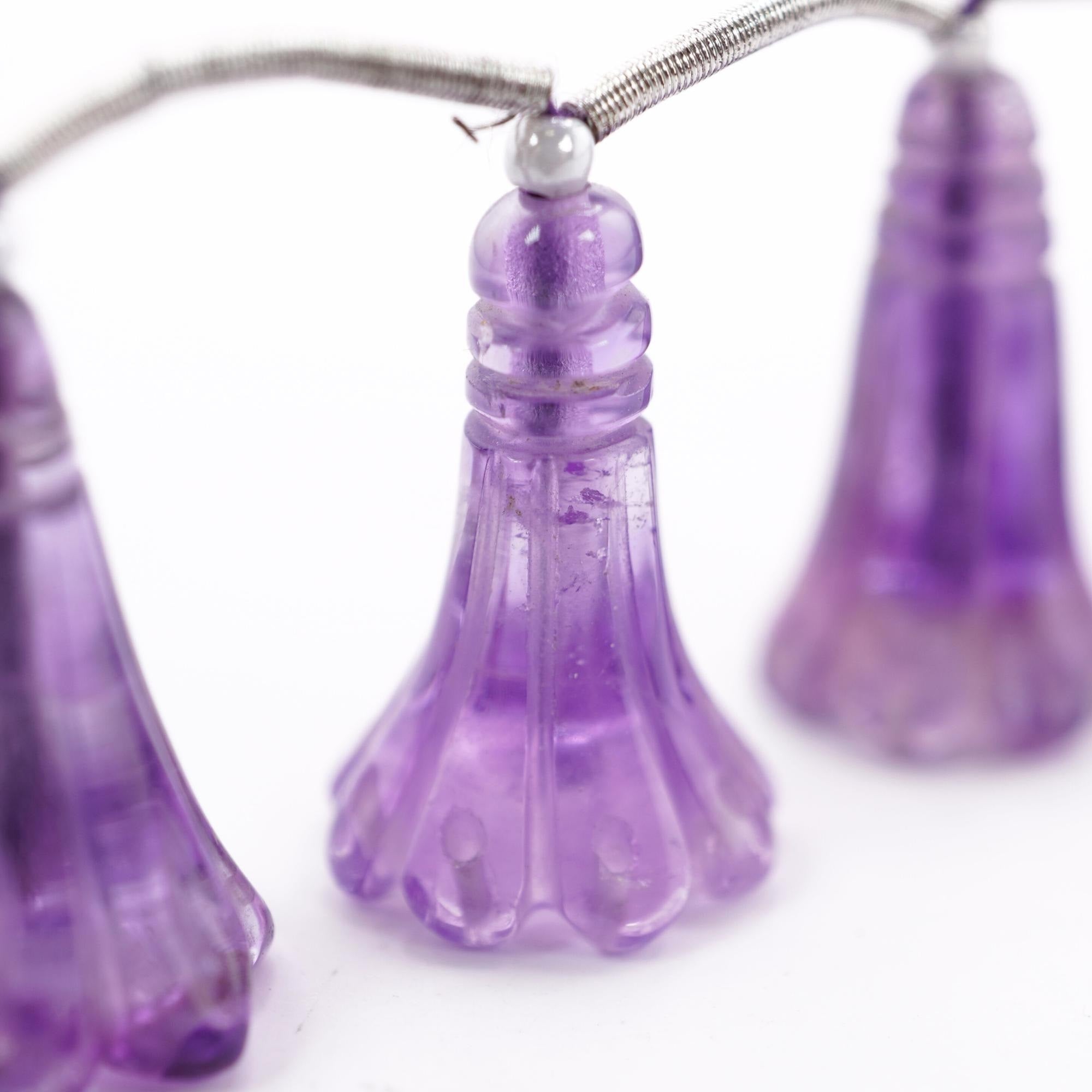 Purple Amethyst Carved Flower Shape Gemstone Strand Beads