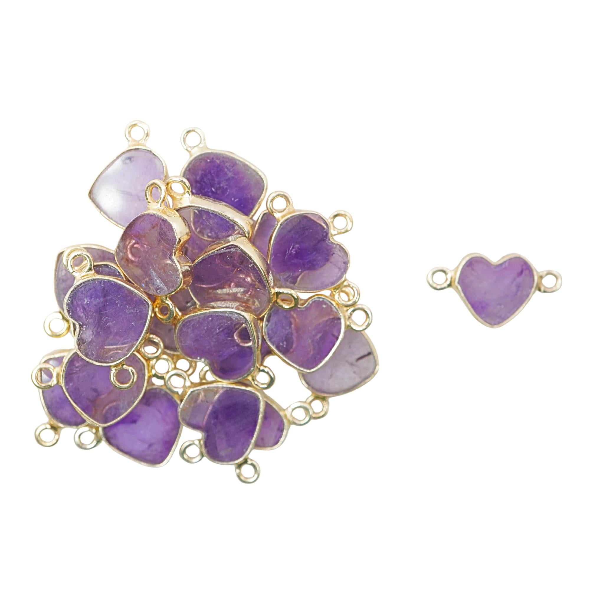 Purple Amethyst Smooth Heart Shape Gemstone Gold Electroplated Charm Connector