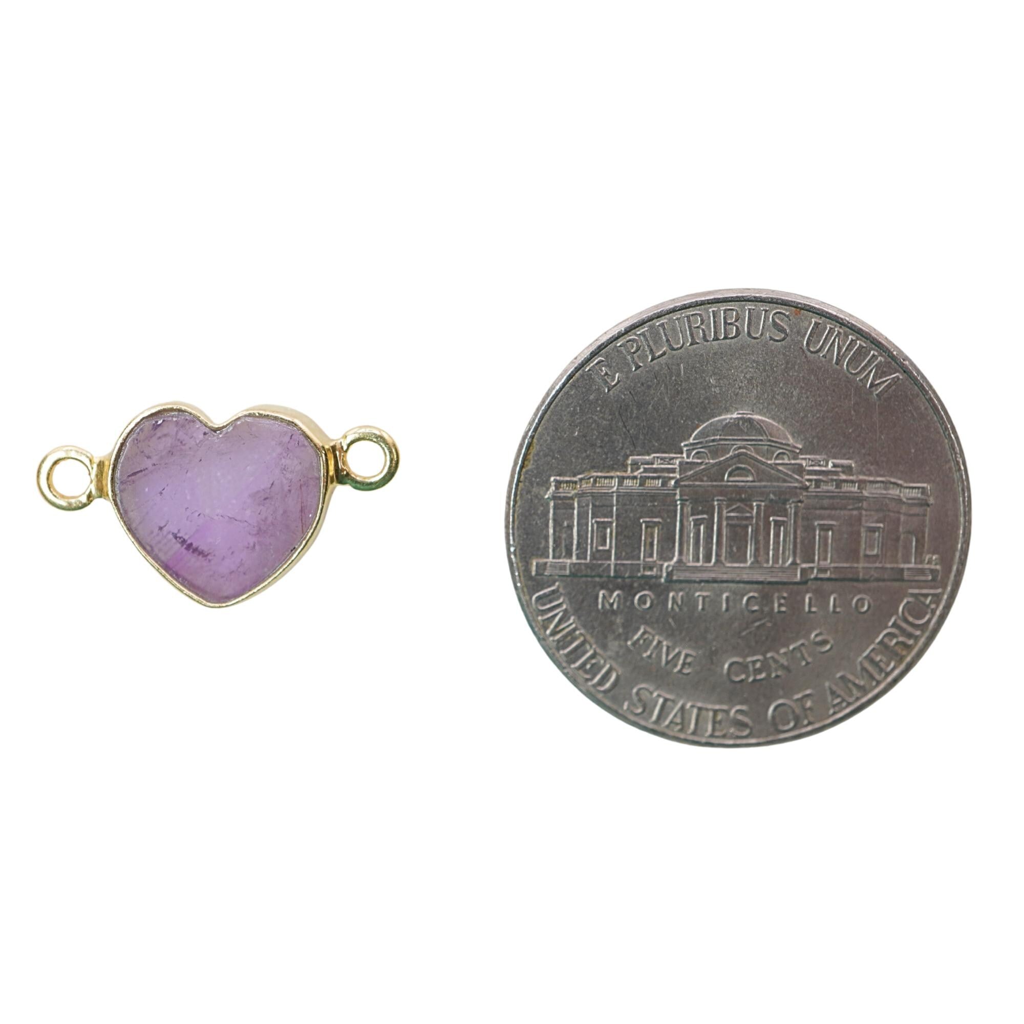 Purple Amethyst Smooth Heart Shape Gemstone Gold Electroplated Charm Connector