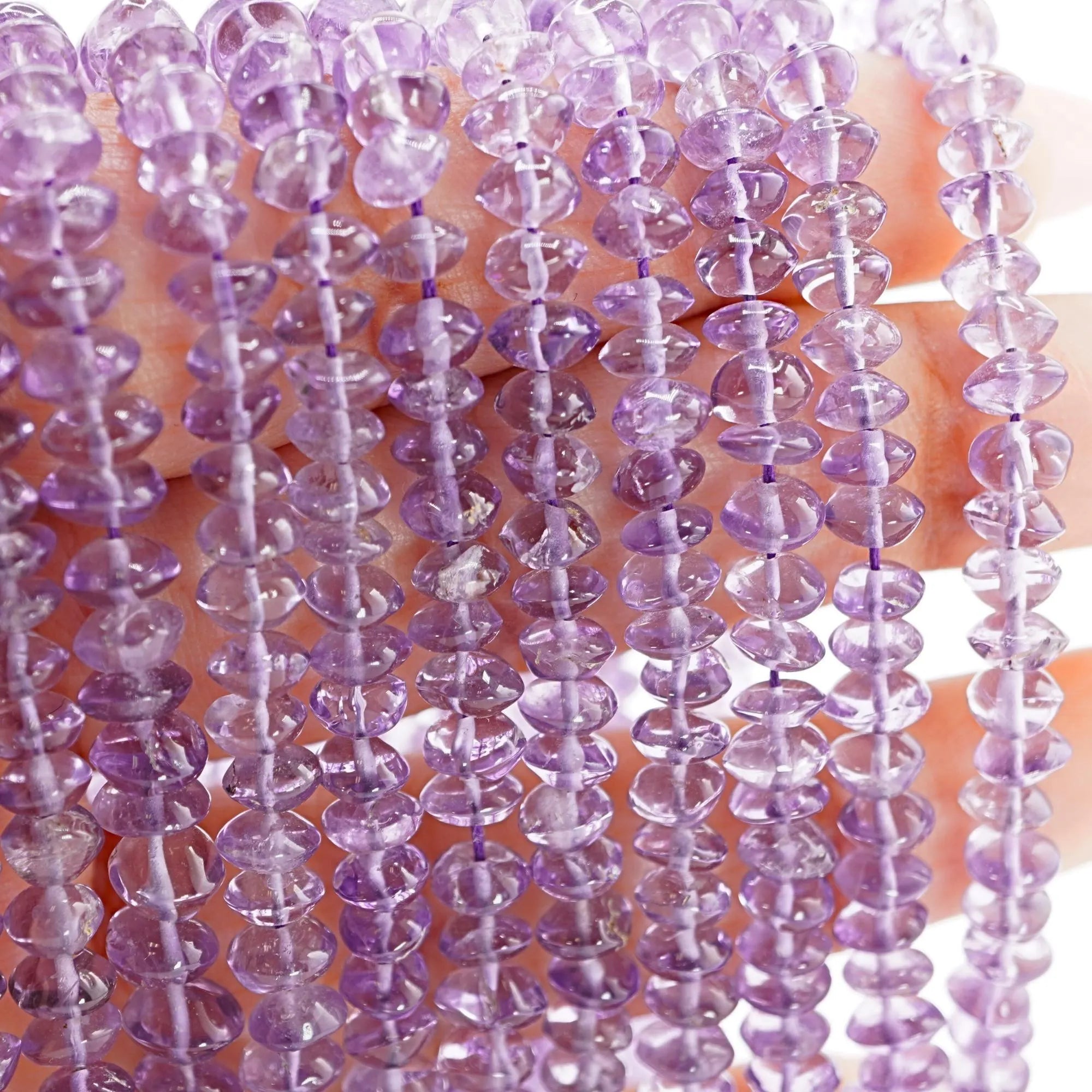 Purple Amethyst Smooth Saucer Shape Gemstone Strand Beads