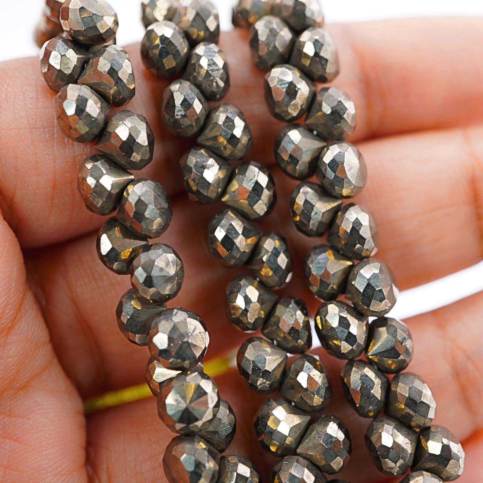Pyrite Faceted Teardrop Shape Gemstone Strand Beads