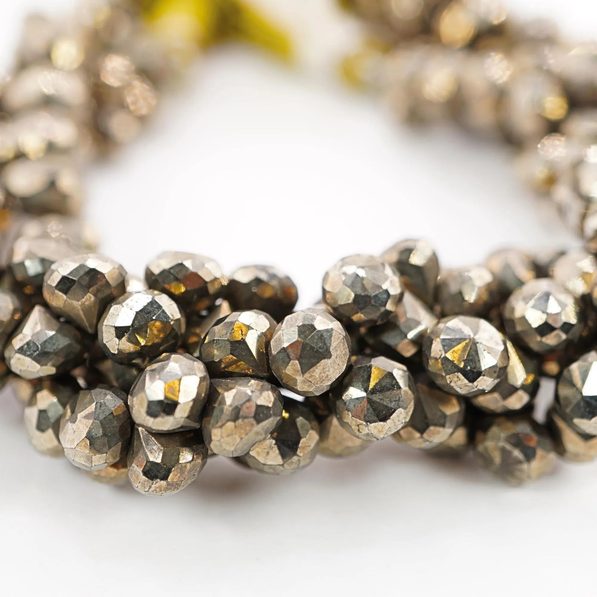 Pyrite Faceted Teardrop Shape Gemstone Strand Beads