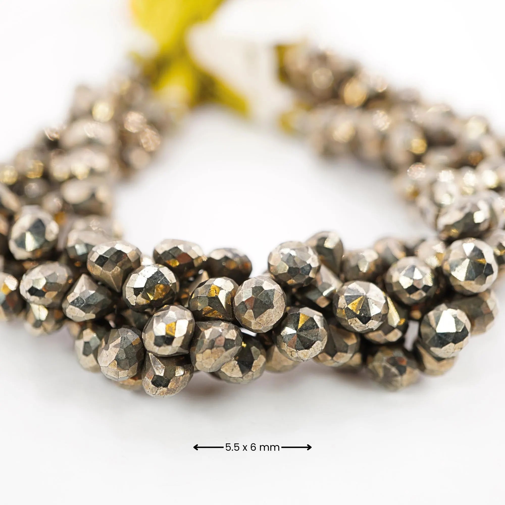 Pyrite Faceted Teardrop Shape Gemstone Strand Beads