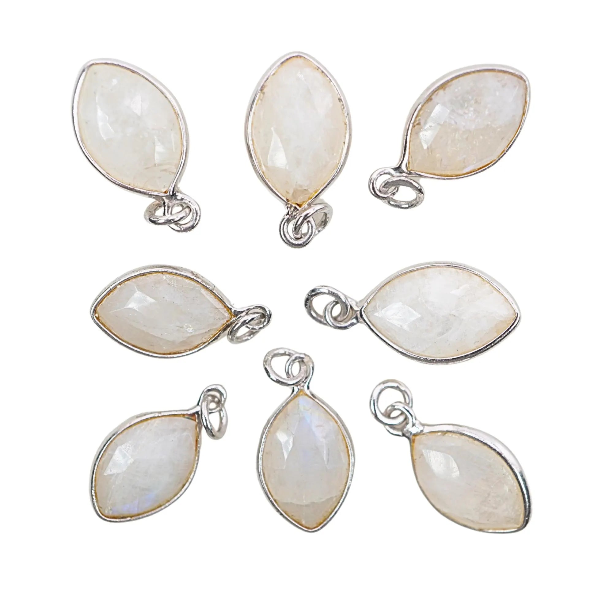 Rainbow Moonstone Marquise Shape Gemstone Sterling Silver Bezel Findings Charm Pendant