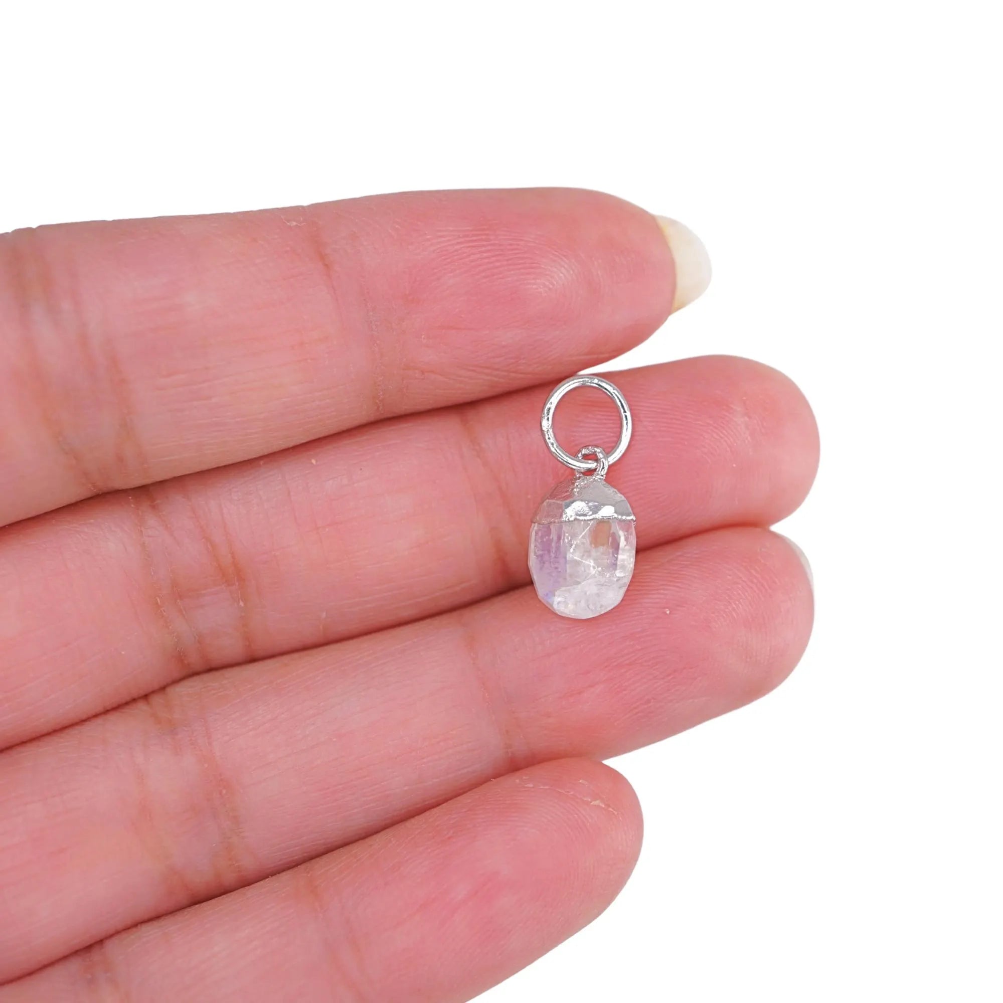 Rainbow Moonstone Oval Shape Gemstone Silver Electroplated Charm Pendant