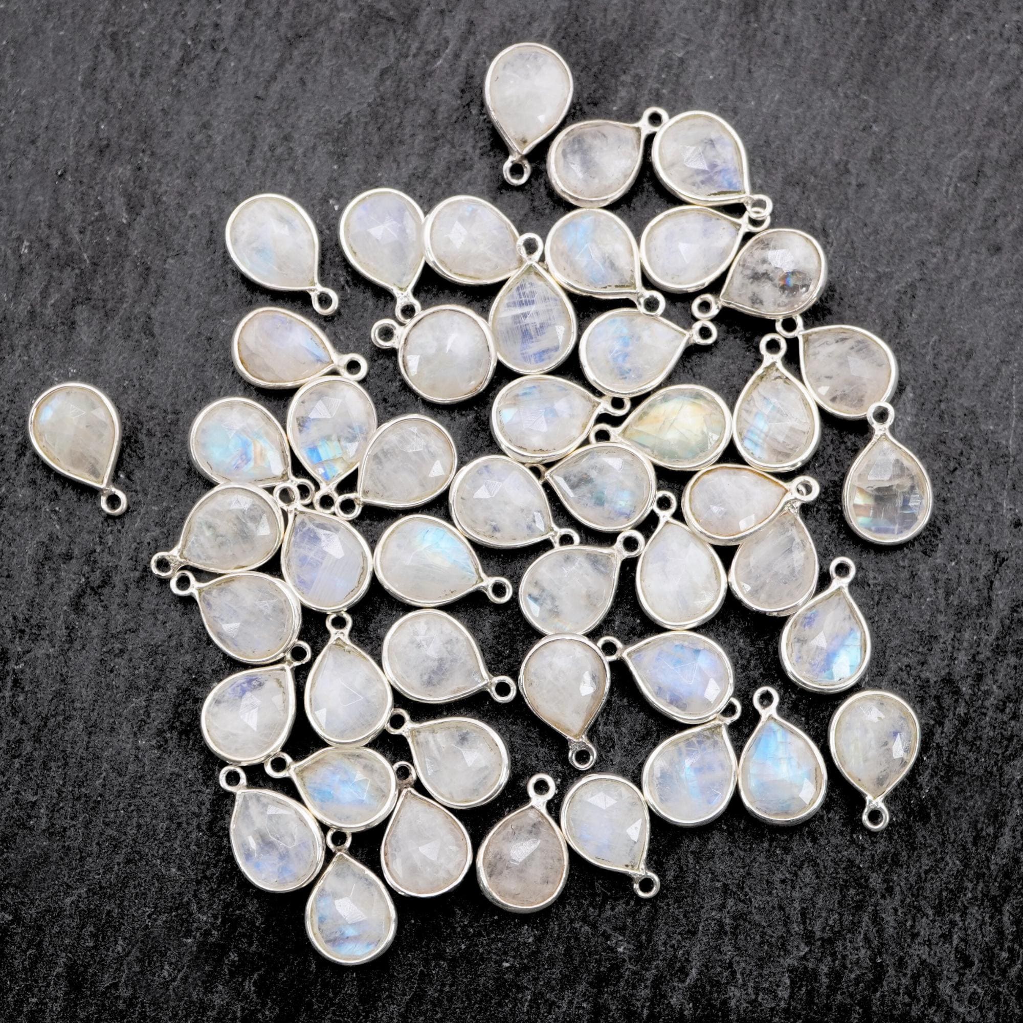 Rainbow Moonstone Pear Gemstone Sterling Silver Bezel Charm Pendant