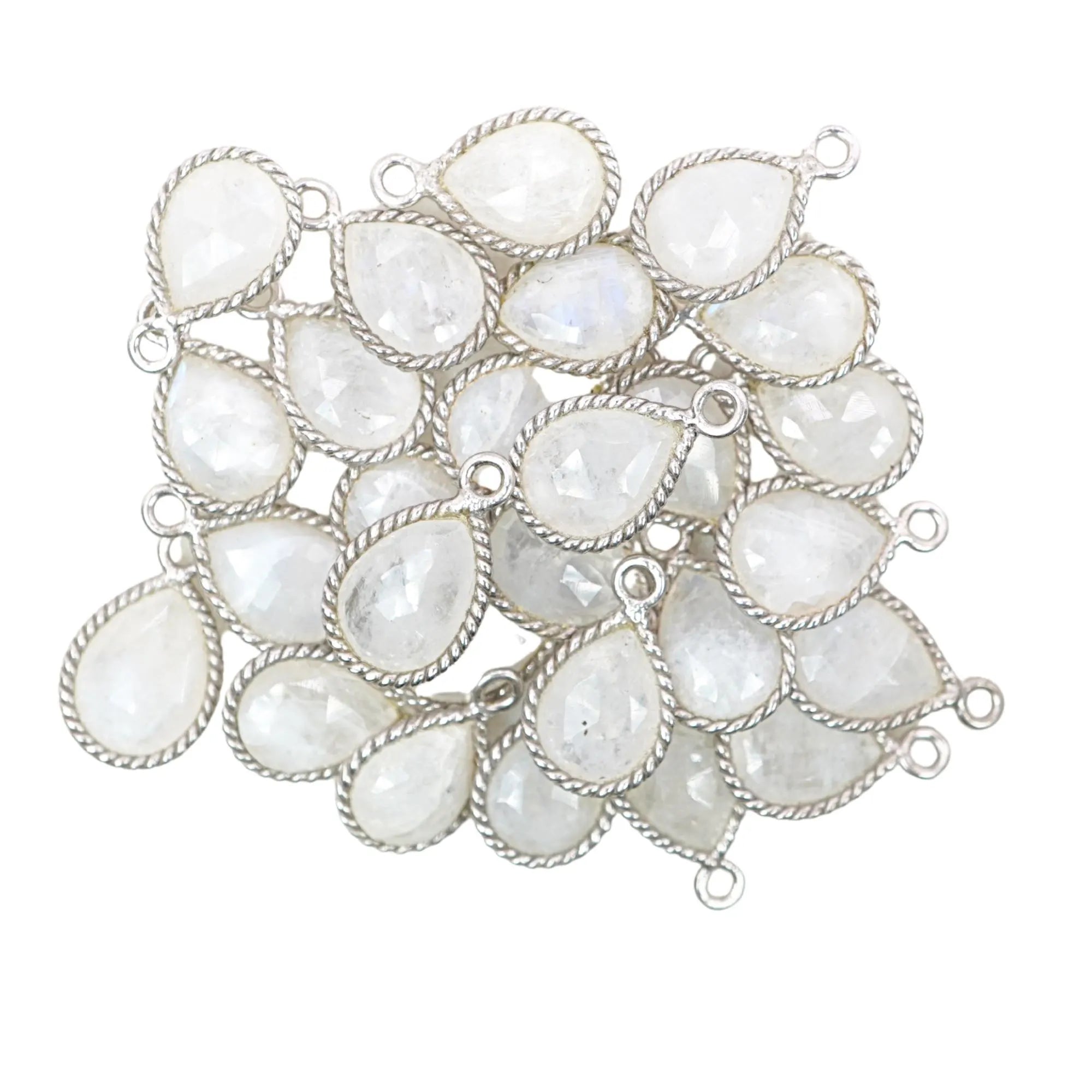 Rainbow Moonstone Pear Shape Gemstone Twisted Wire Sterling Silver Charm Pendant