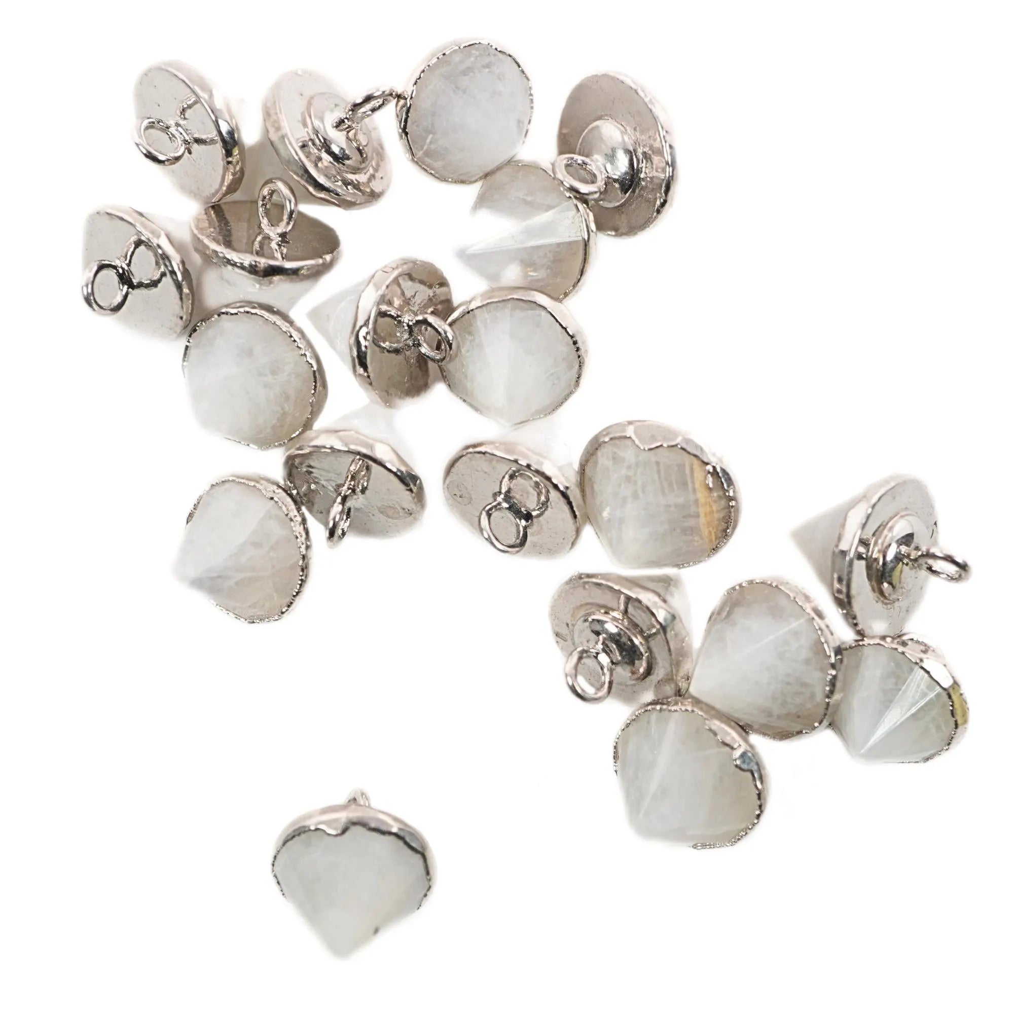 Rainbow Moonstone Pointed Cone Shape Gemstone Silver Electroplated Charm Pendant