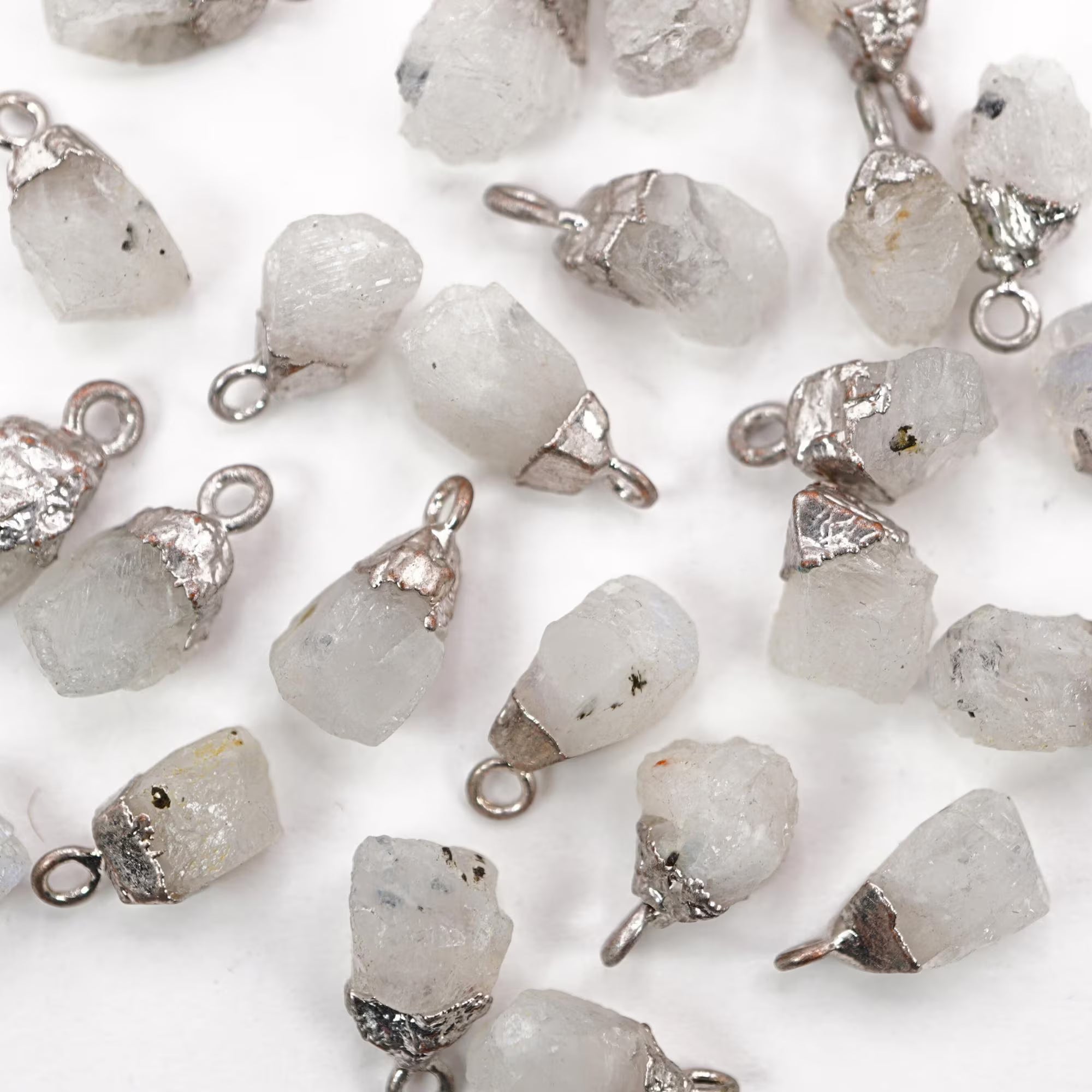 Rainbow Moonstone Rough Gemstone Silver Electroplated Charm Pendant