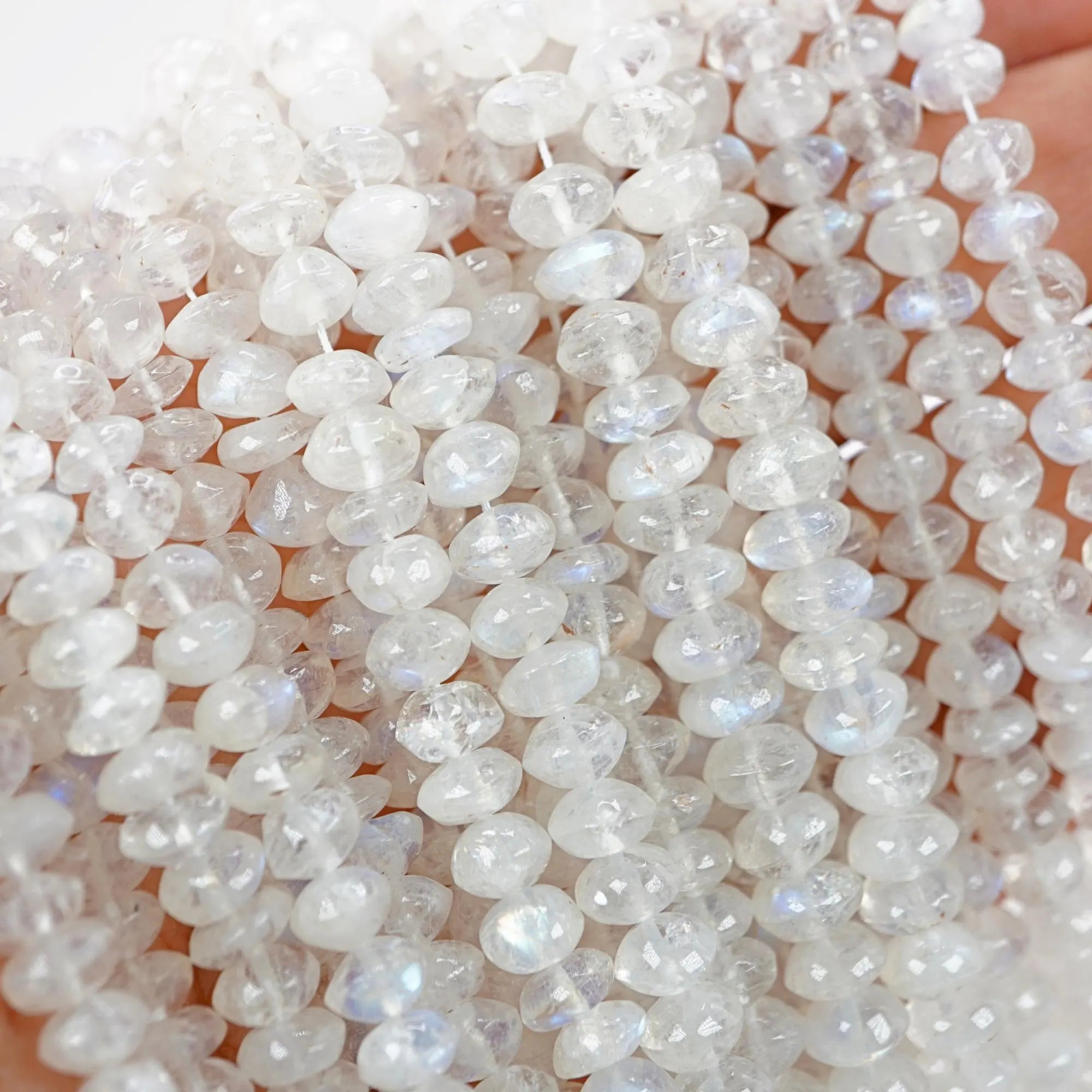 Rainbow Moonstone Smooth Saucer Shape Strand Beads