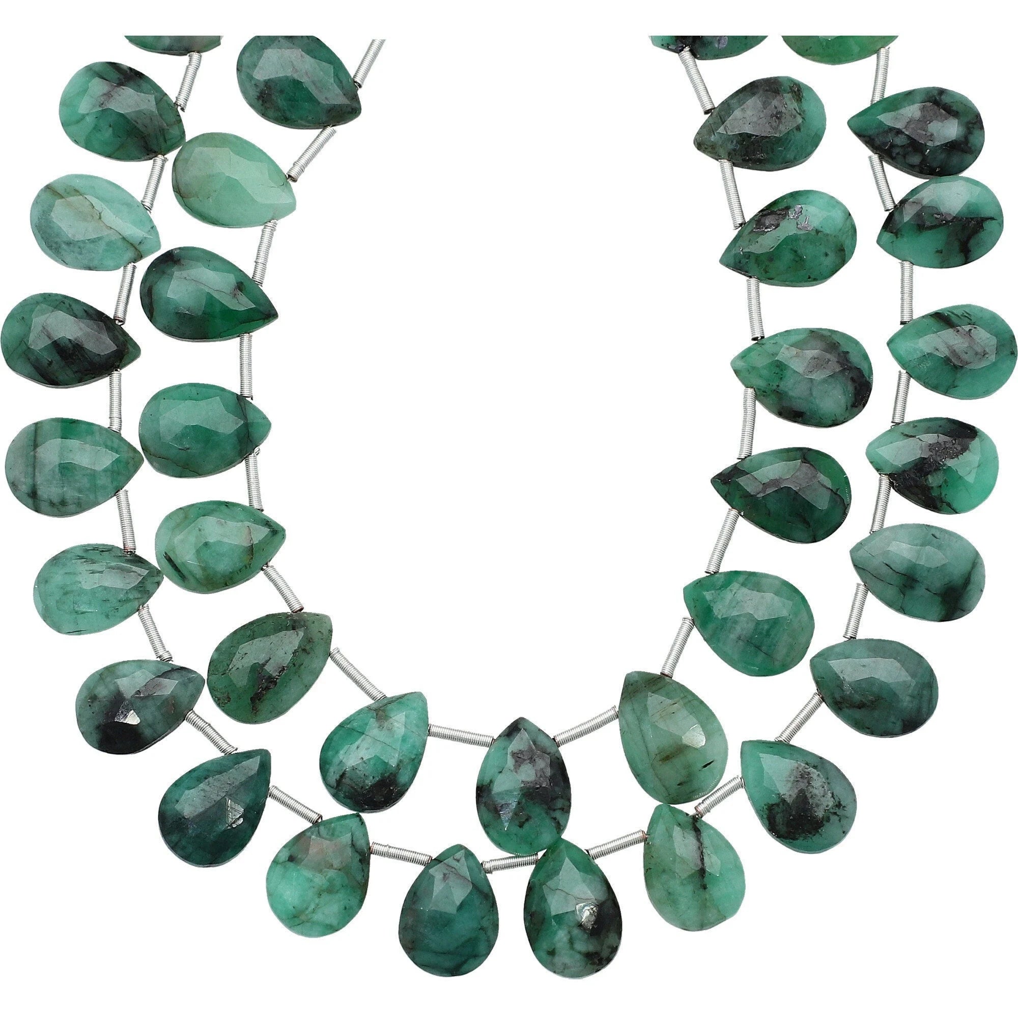 Raw Emerald Faceted Pear Shape Gemstone 8 Inch Strand Beads