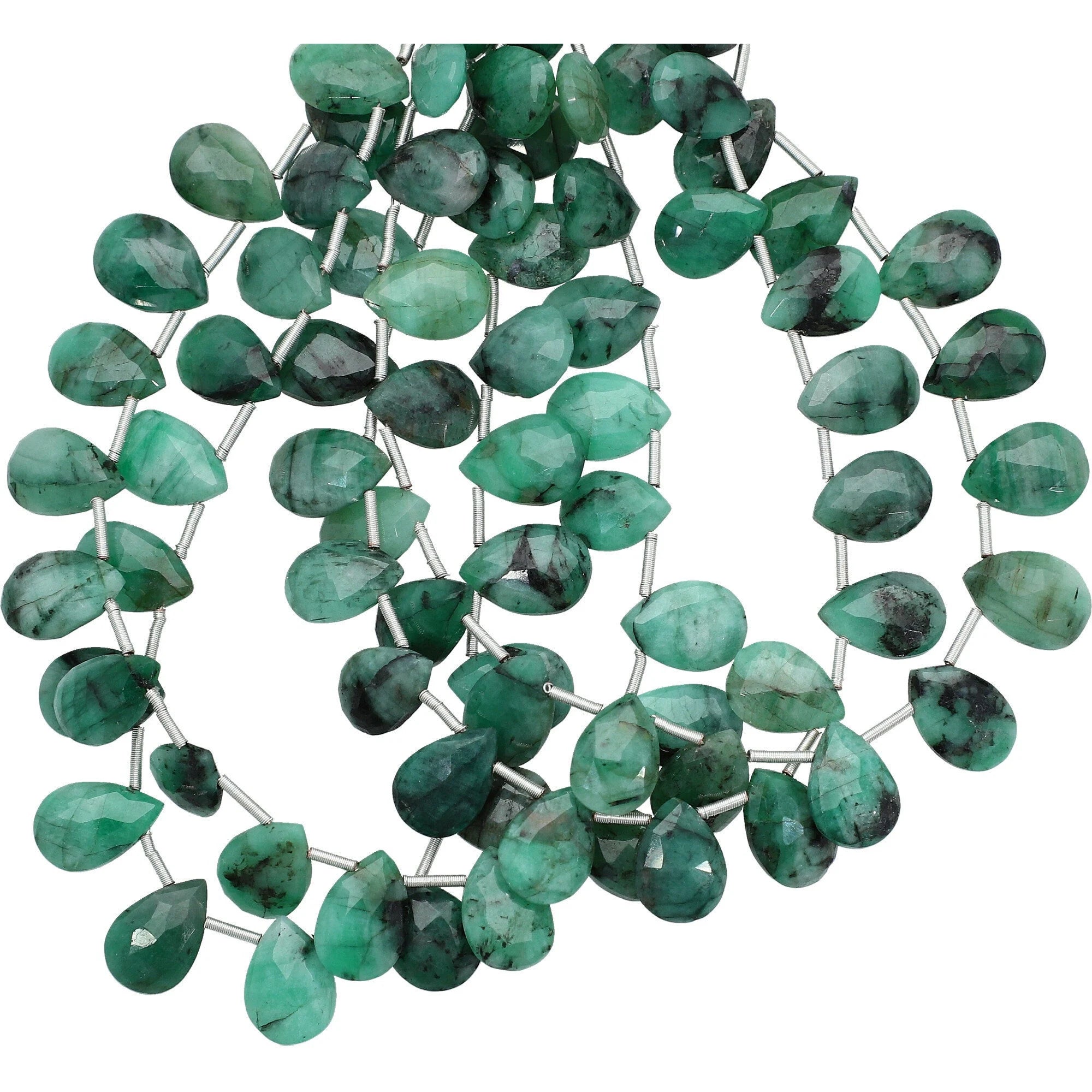 Raw Emerald Faceted Pear Shape Gemstone 8 Inch Strand Beads
