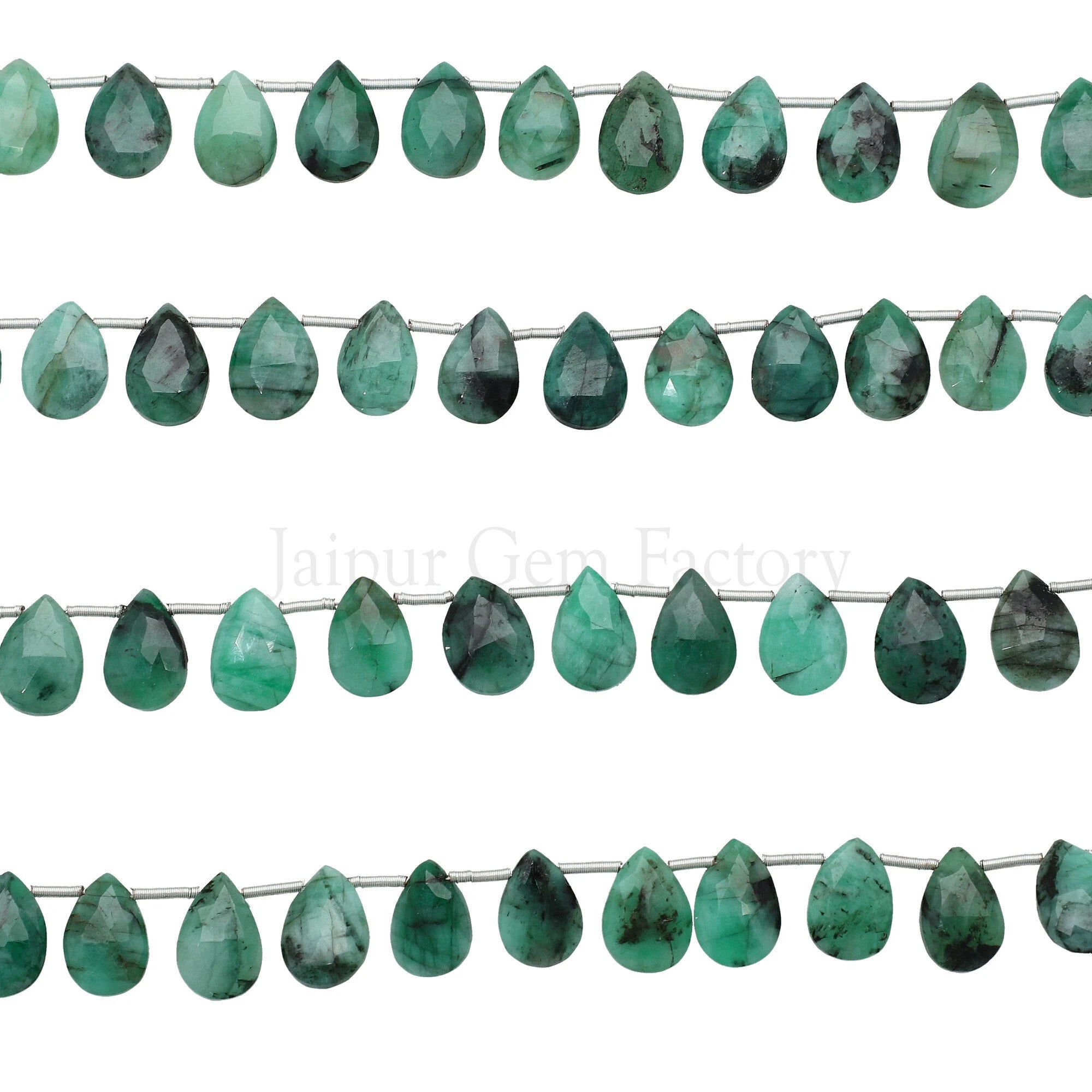 Raw Emerald Faceted Pear Shape Gemstone 8 Inch Strand Beads