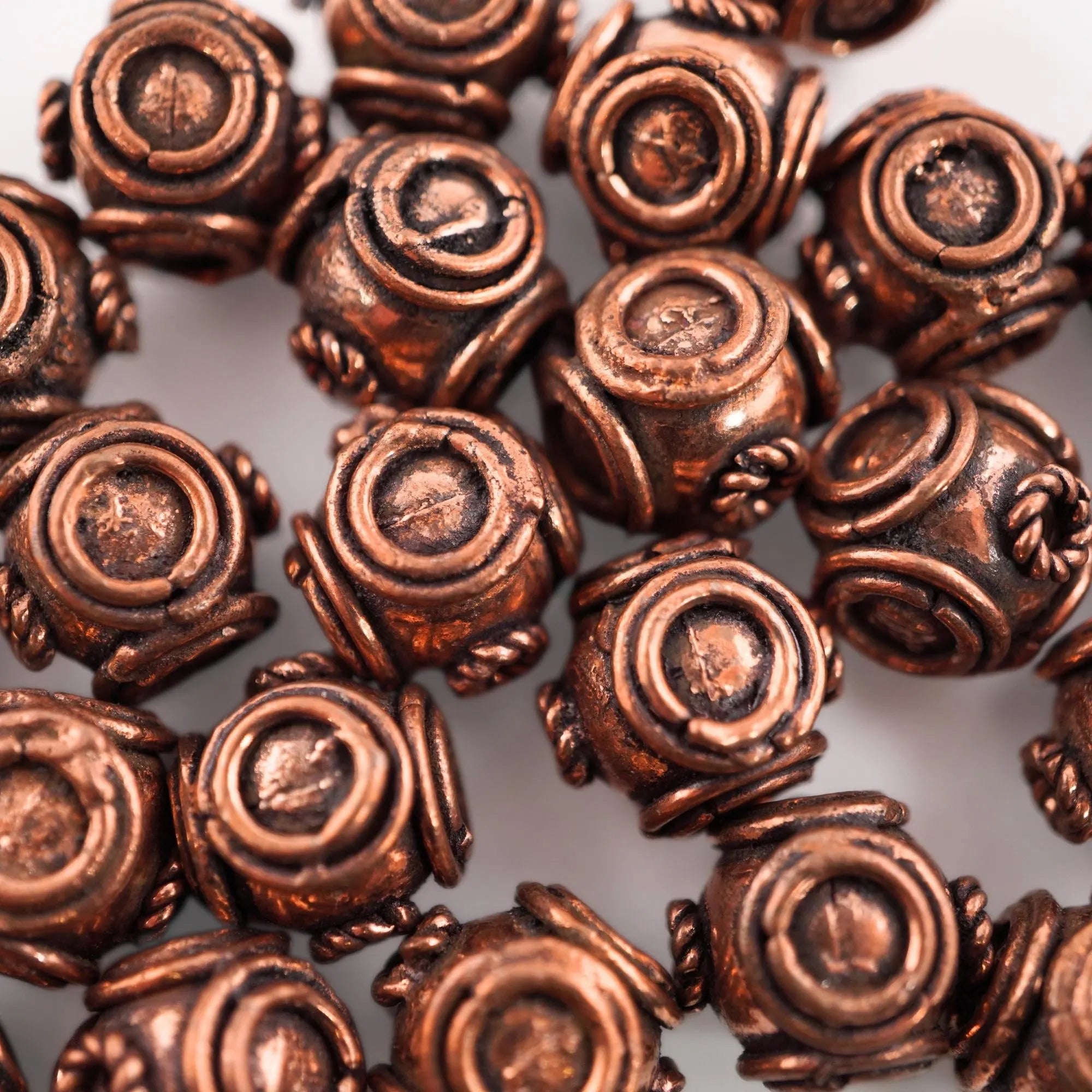 Real Copper Round Bali Beads 16 Piece Set