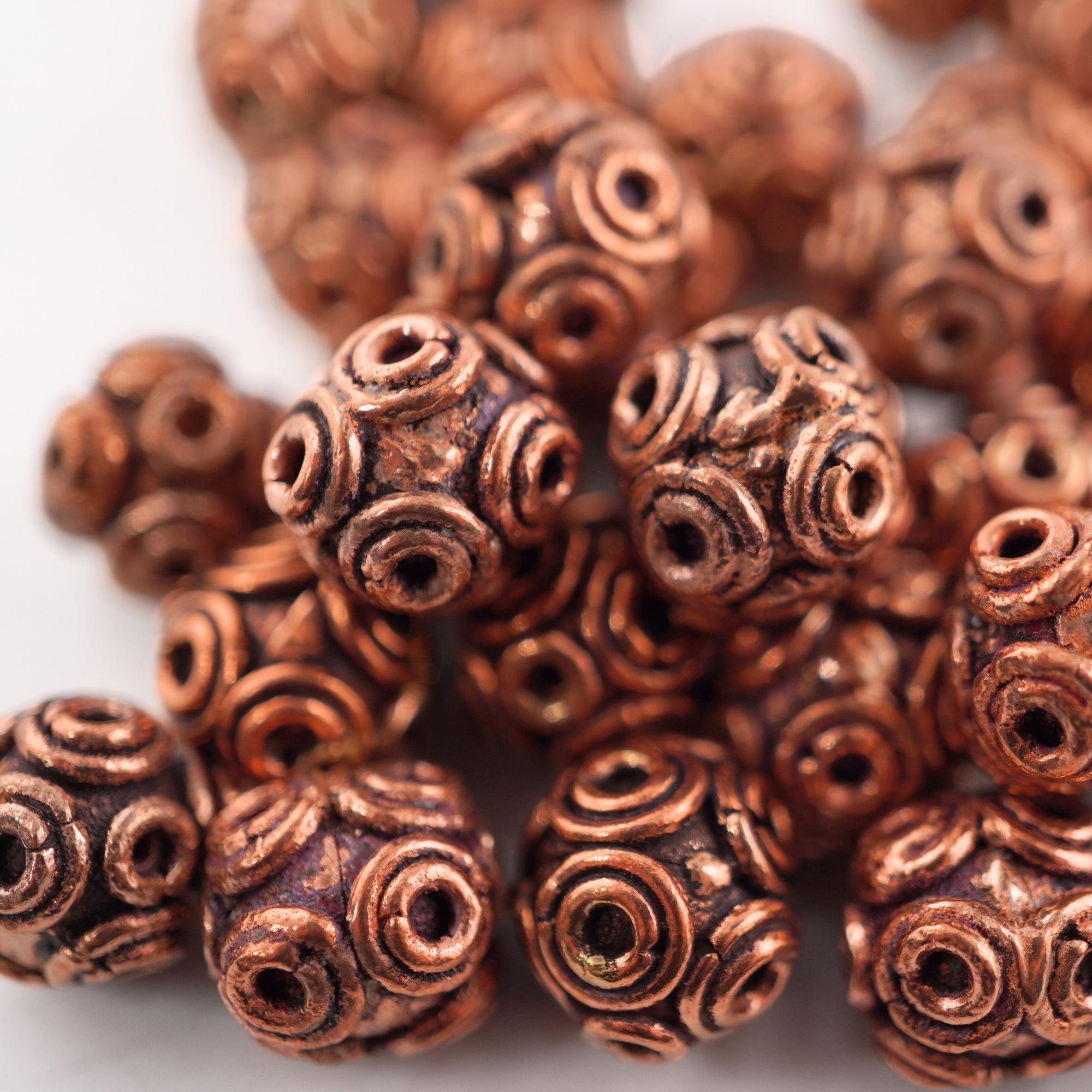Real Copper Round Bali Beads 19 Piece Set