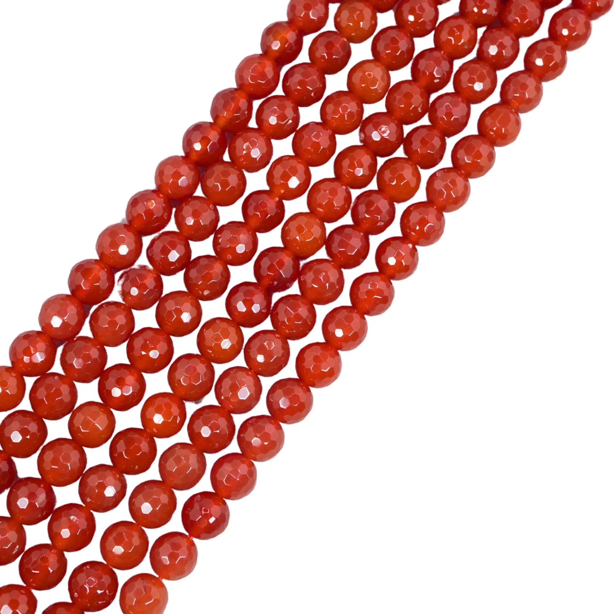 Red Carnelian Faceted Round Shape Gemstone Strand Beads