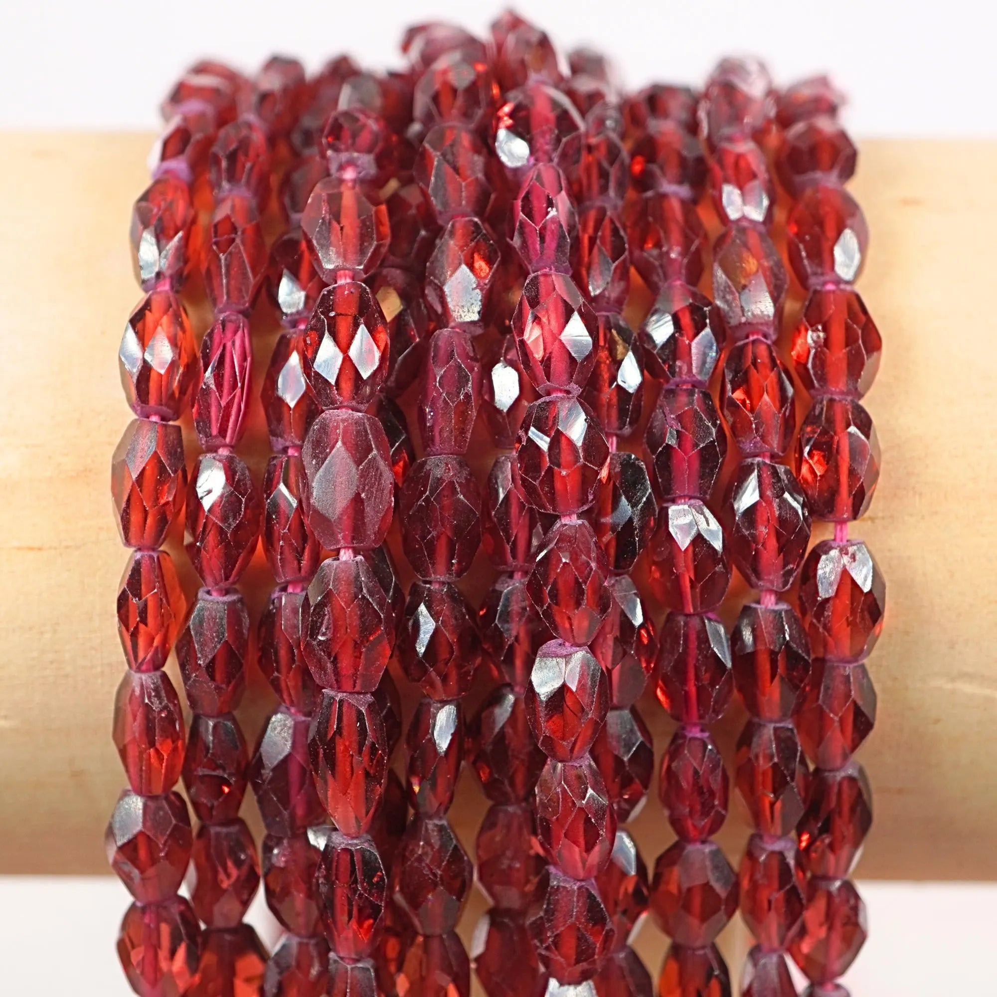 Red Garnet Faceted Oval Shape Gemstone Stands Beads