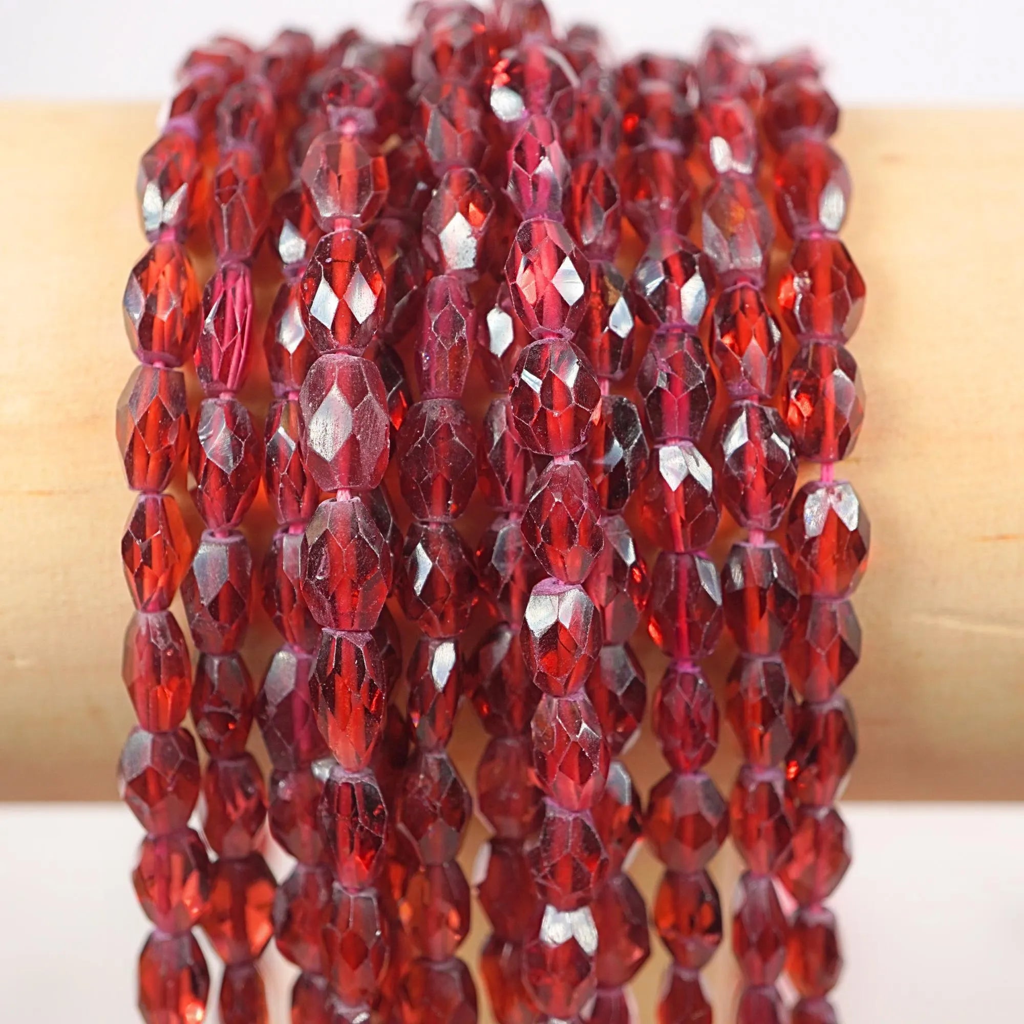 Red Garnet Faceted Oval Shape Gemstone Stands Beads