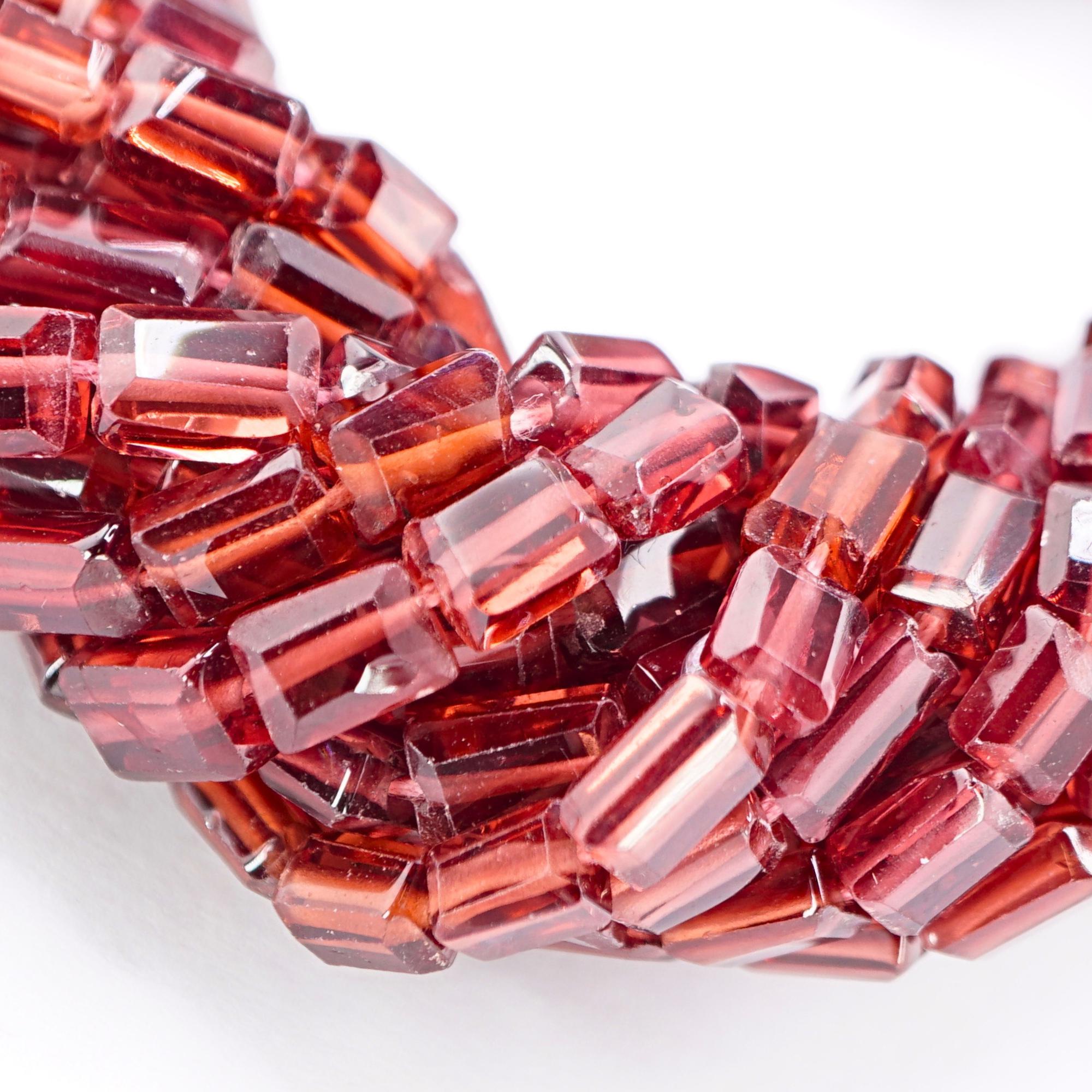Red Garnet Faceted Rectangle Shape Gemstone Strand Beads