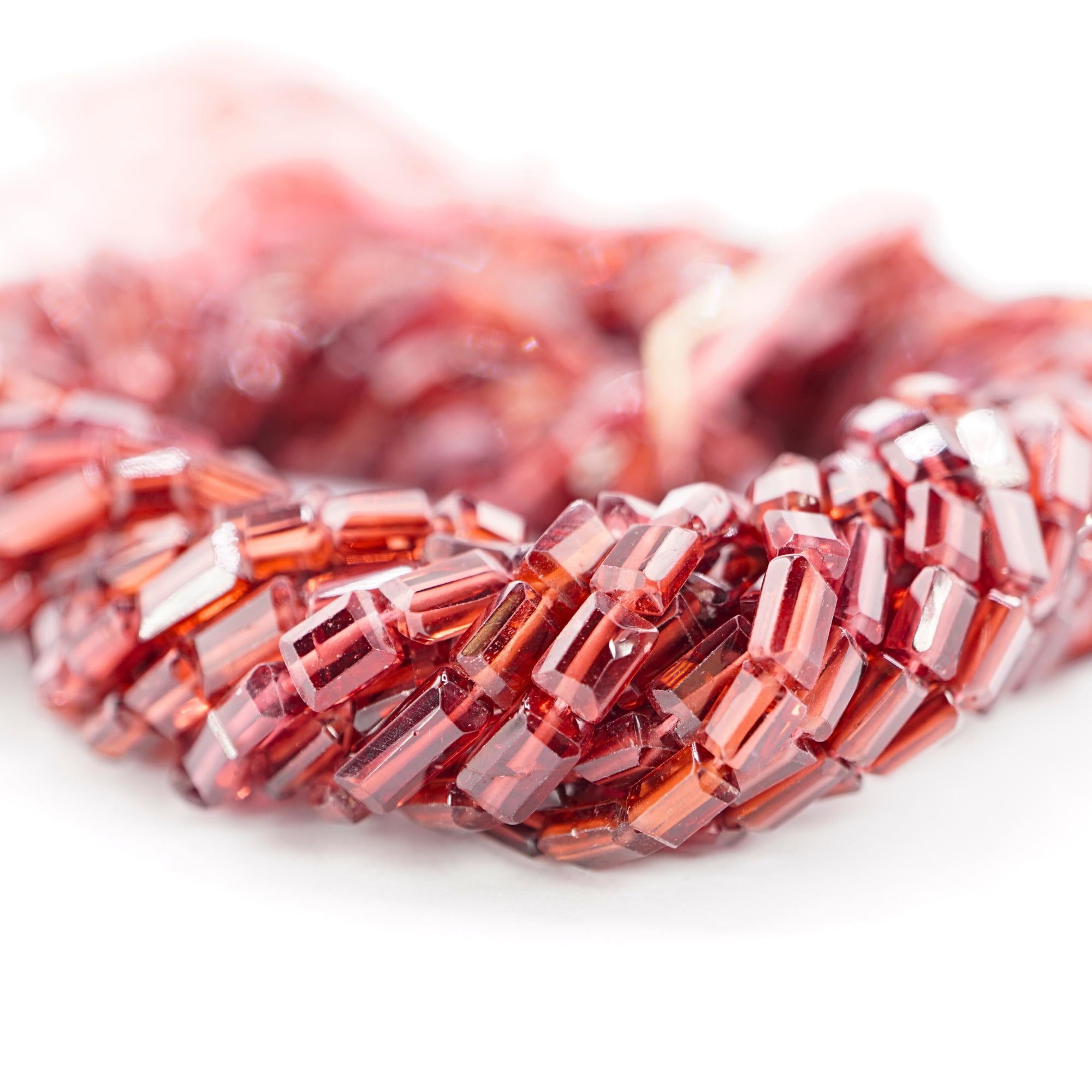 Red Garnet Faceted Rectangle Shape Gemstone Strand Beads
