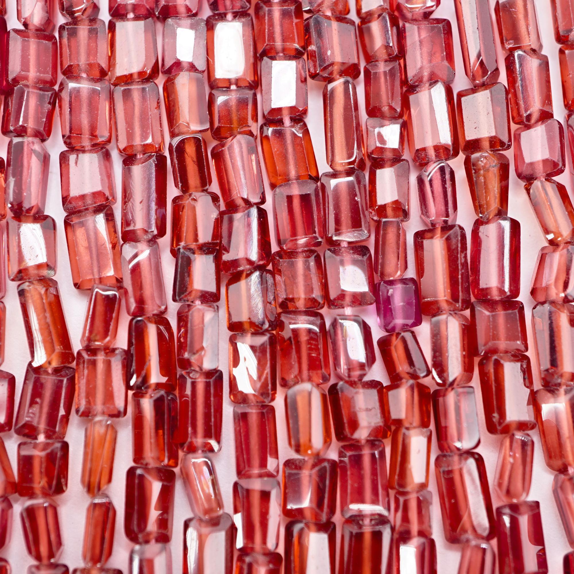 Red Garnet Faceted Rectangle Shape Gemstone Strand Beads