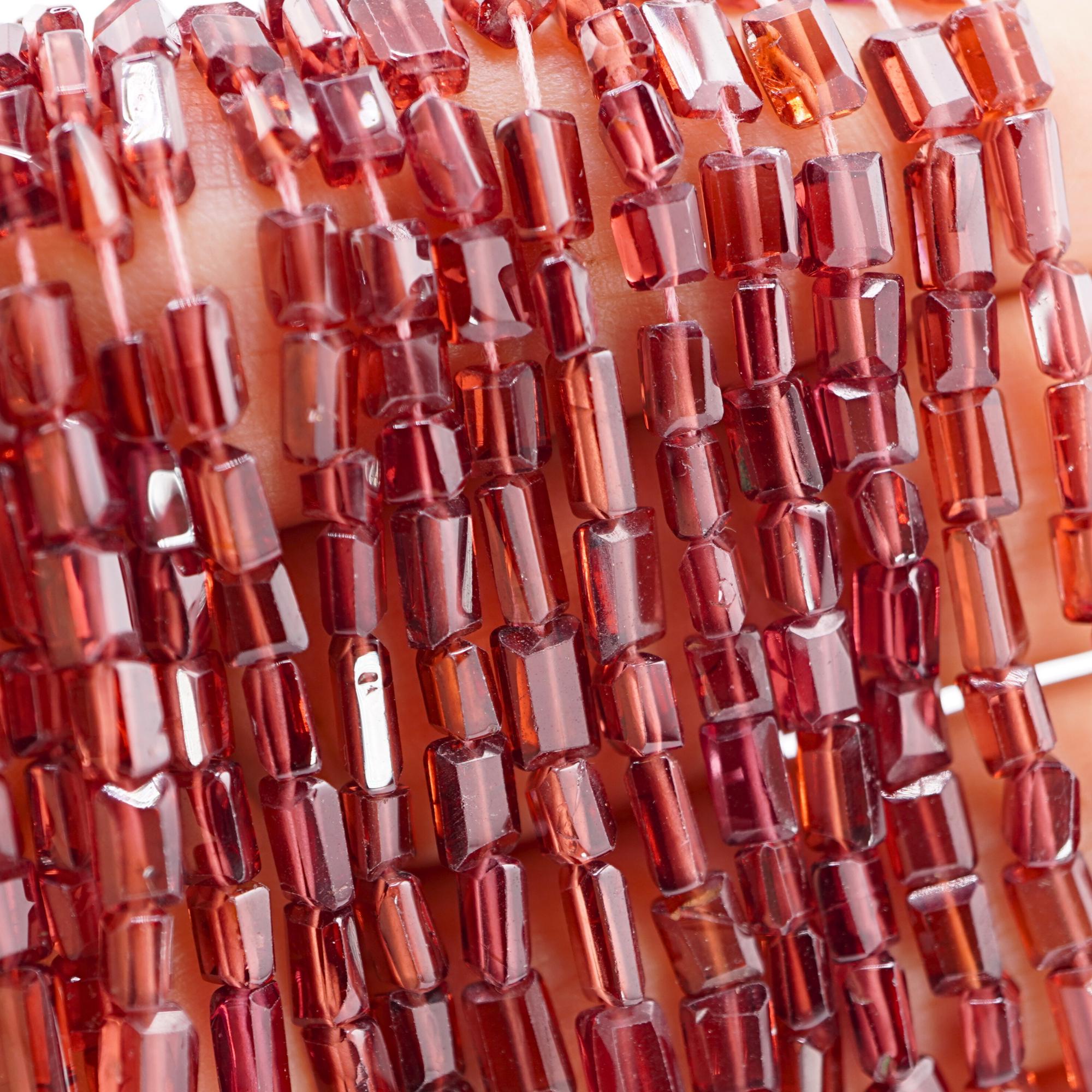 Red Garnet Faceted Rectangle Shape Gemstone Strand Beads