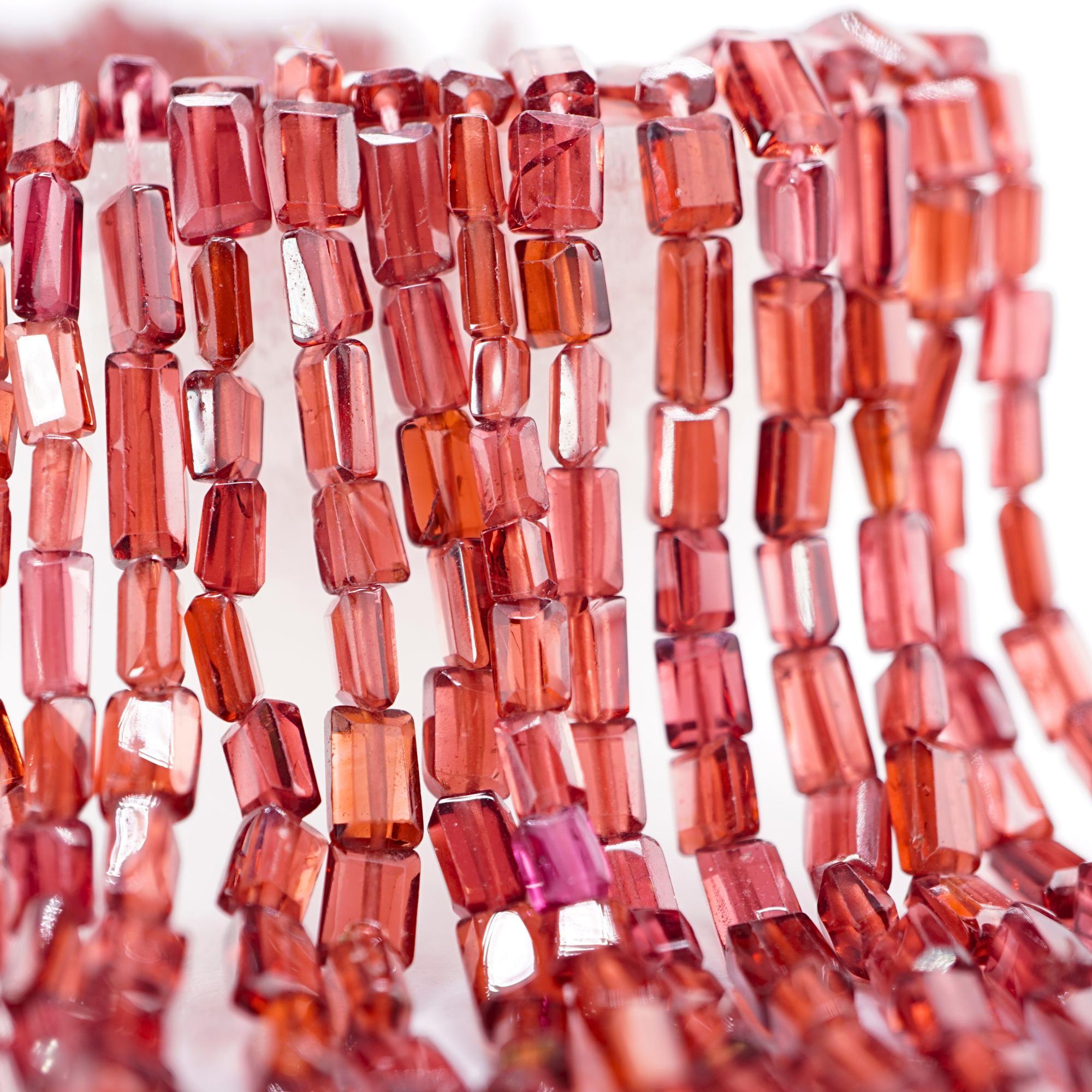 Red Garnet Faceted Rectangle Shape Gemstone Strand Beads