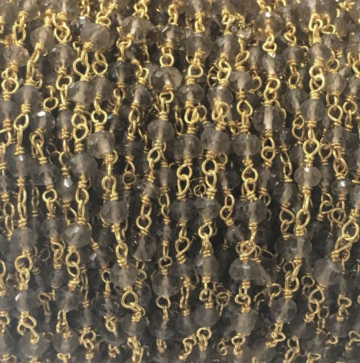 Rosary beads chain gold plated smoky quartz