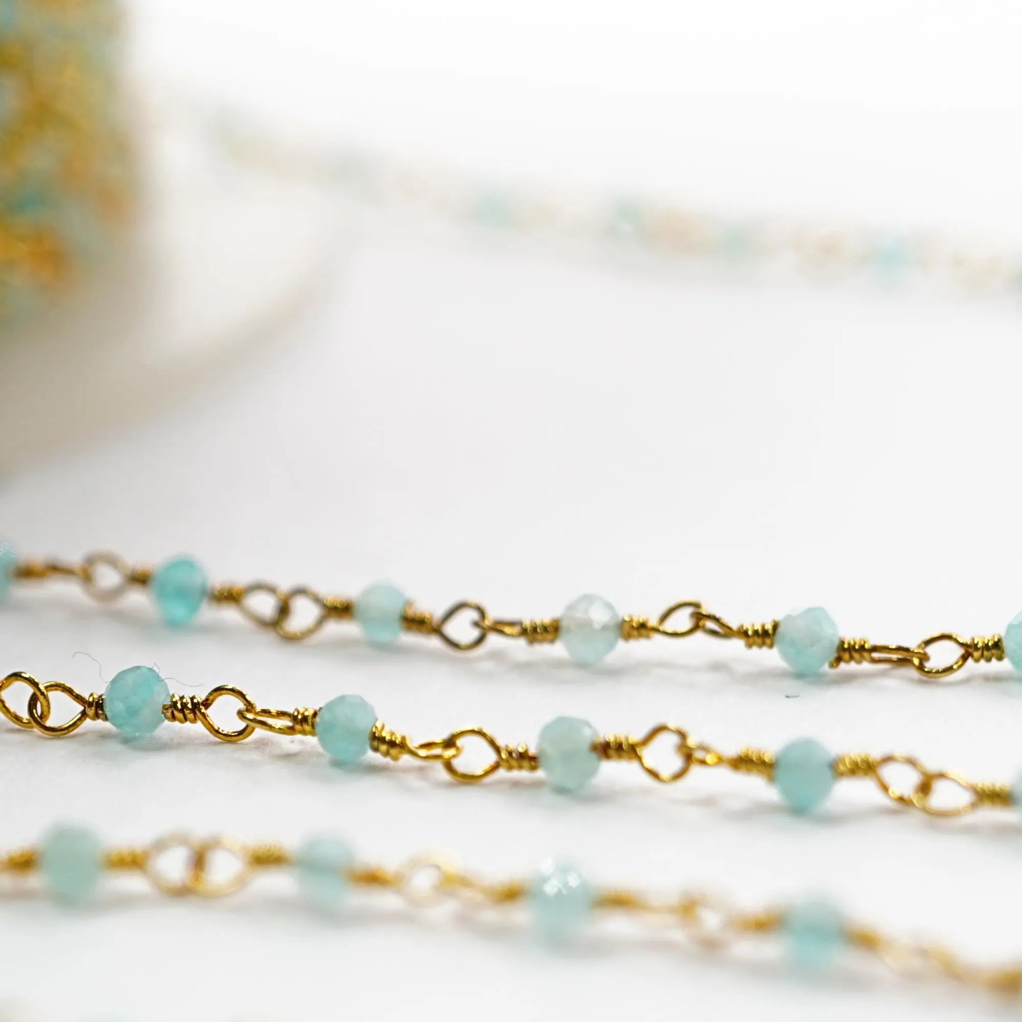 Rosary chain 2mm Aqua Chalcedony