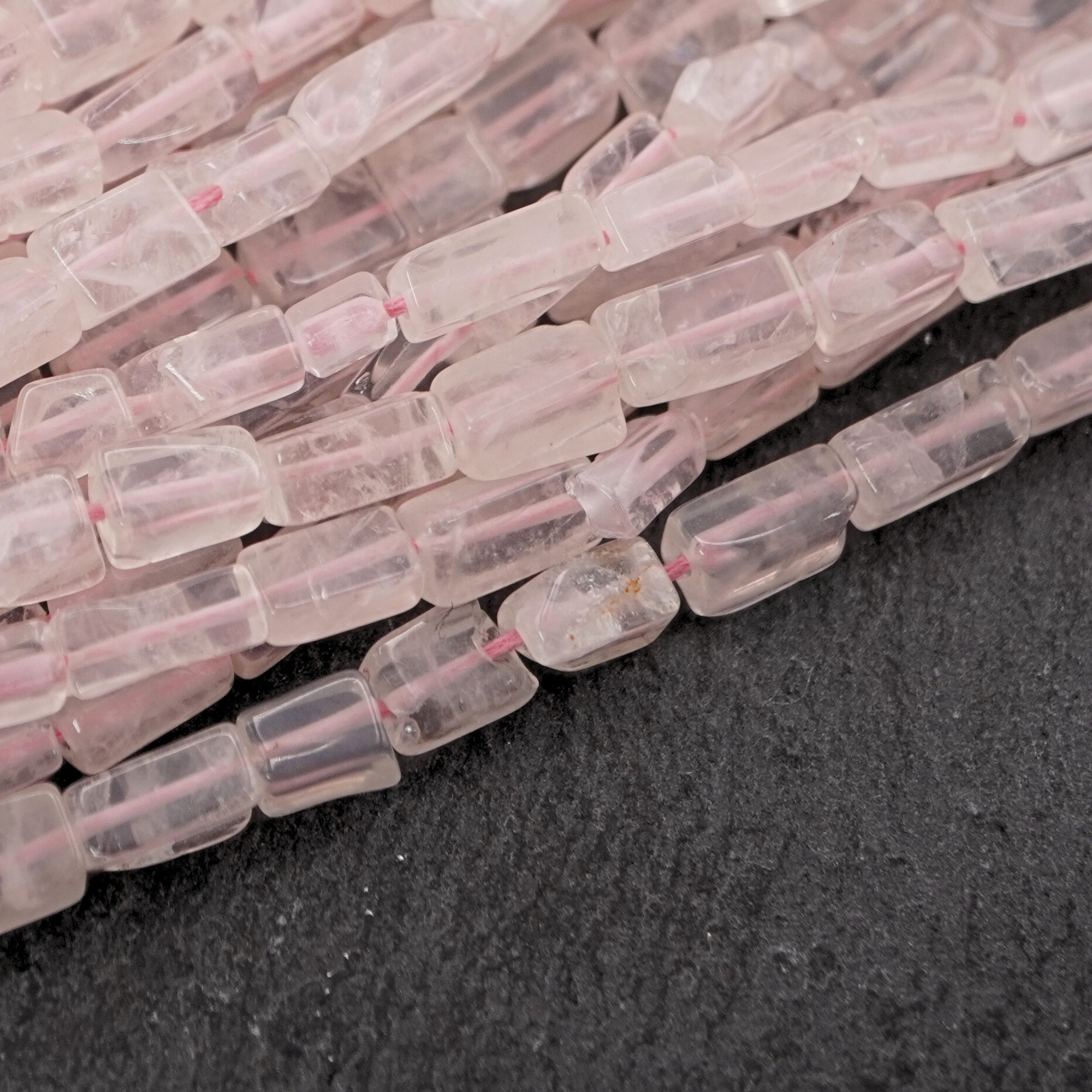 Rose Quartz Smooth Rectangle Shape Gemstone Strand Beads