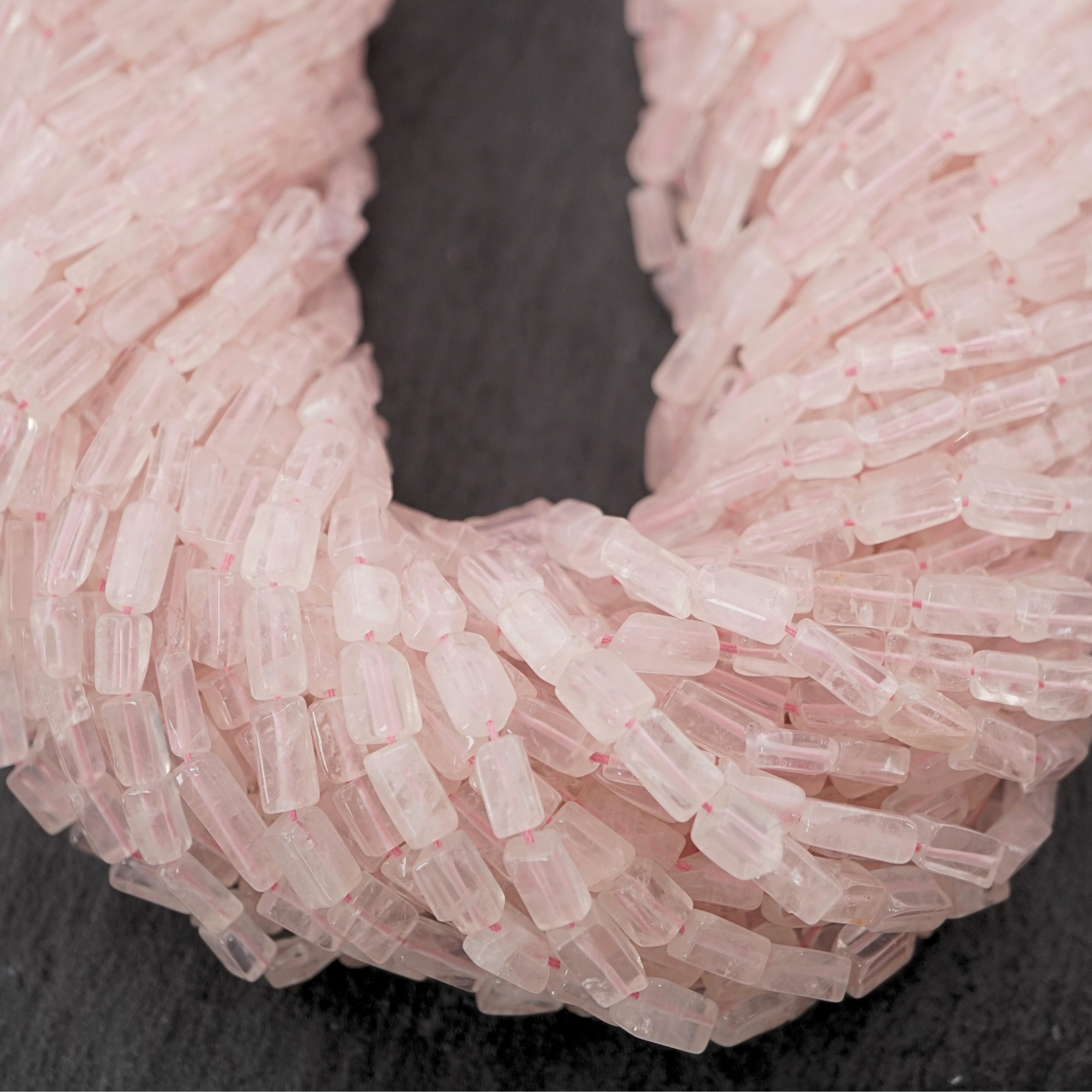 Rose Quartz Smooth Rectangle Shape Gemstone Strand Beads
