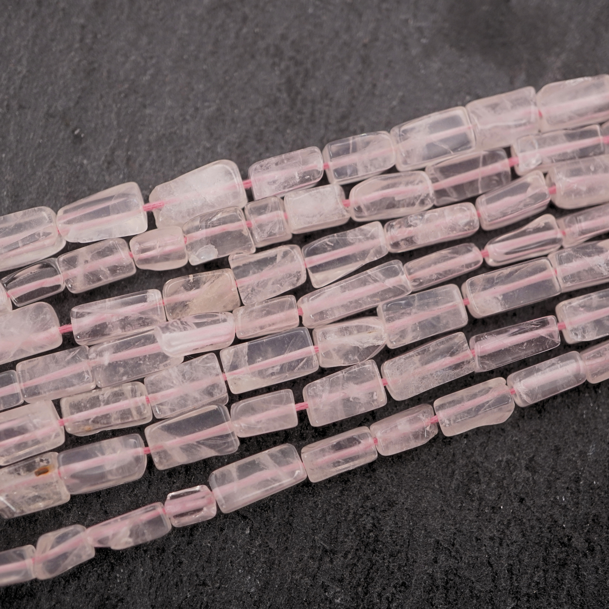 Rose Quartz Smooth Rectangle Shape Gemstone Strand Beads