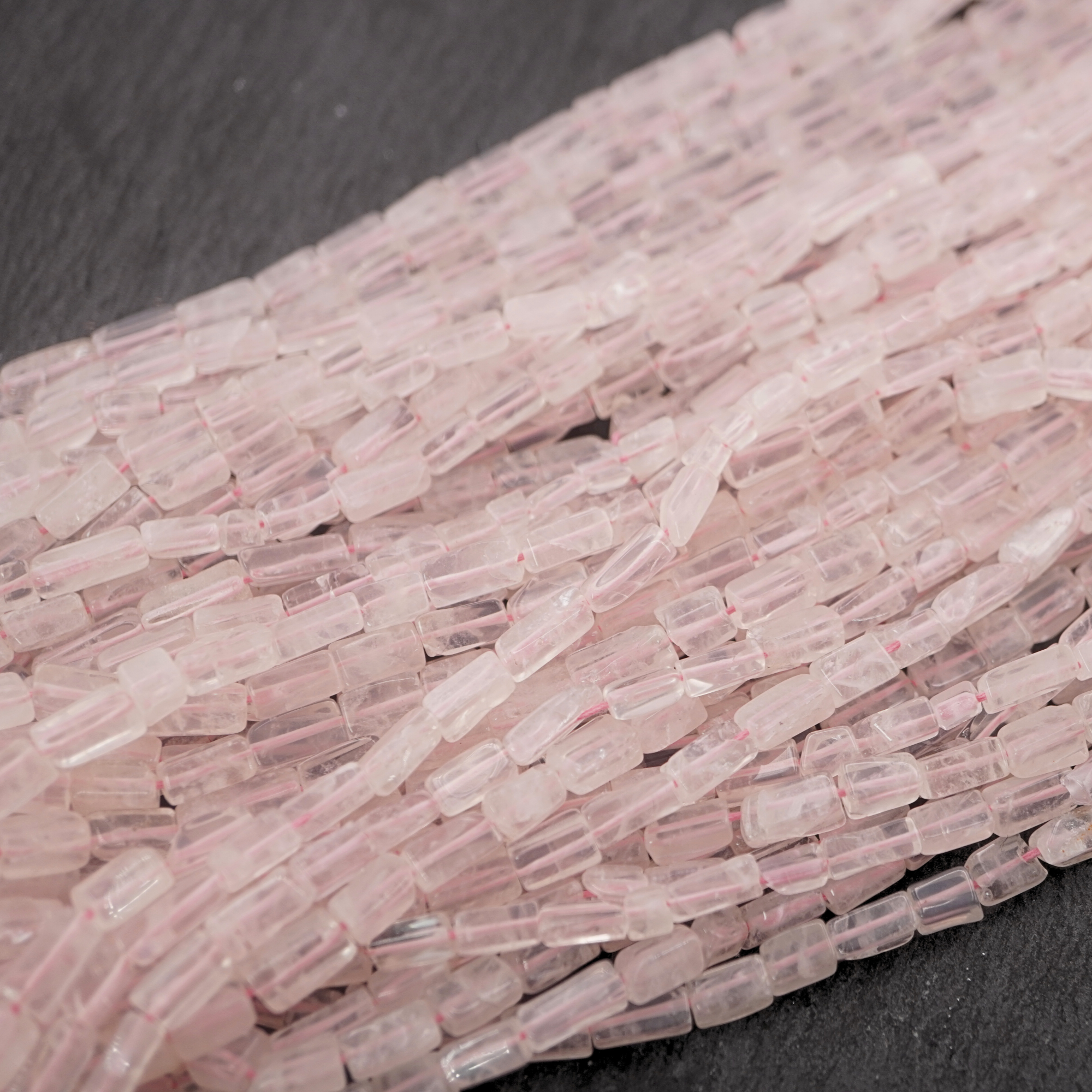 Rose Quartz Smooth Rectangle Shape Gemstone Strand Beads